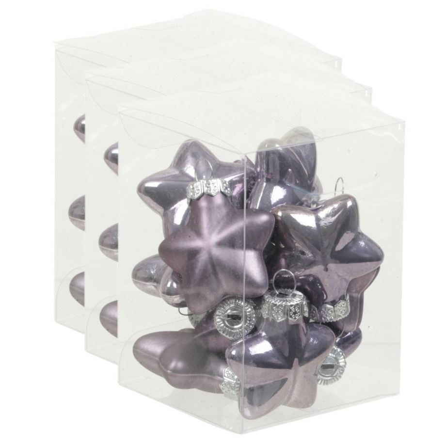 36x stuks glazen sterren kersthangers lila paars 4 cm mat/glans -