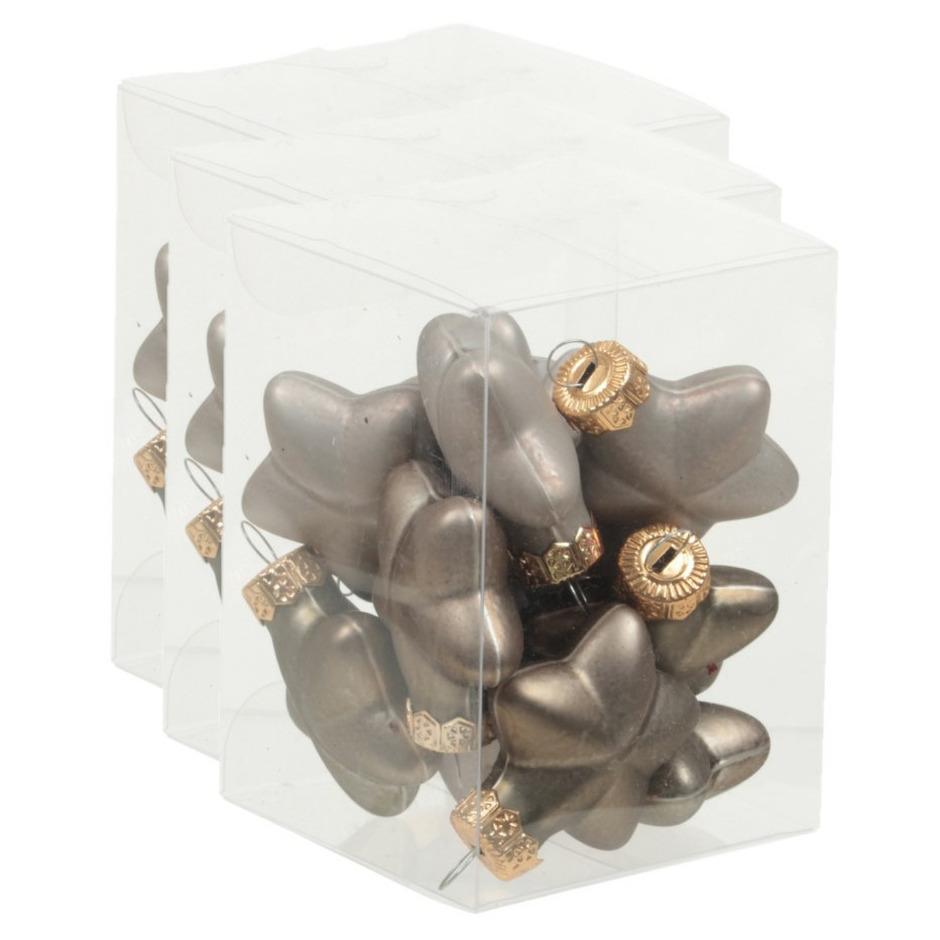 36x stuks glazen sterren kersthangers eucalyptus grijs/bruin 4 cm mat/glans -