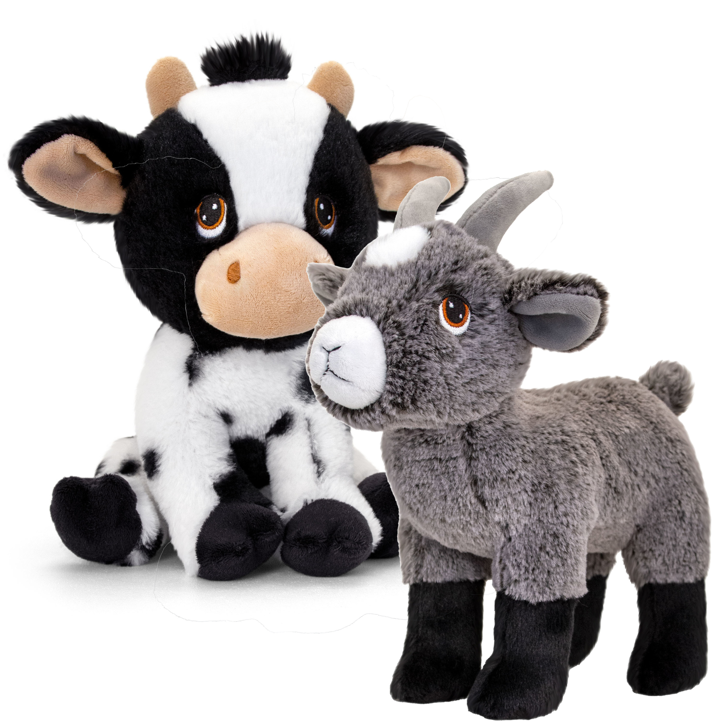 Pluche knuffel boerderijdieren voordeelset koe en geit van 25 cm -