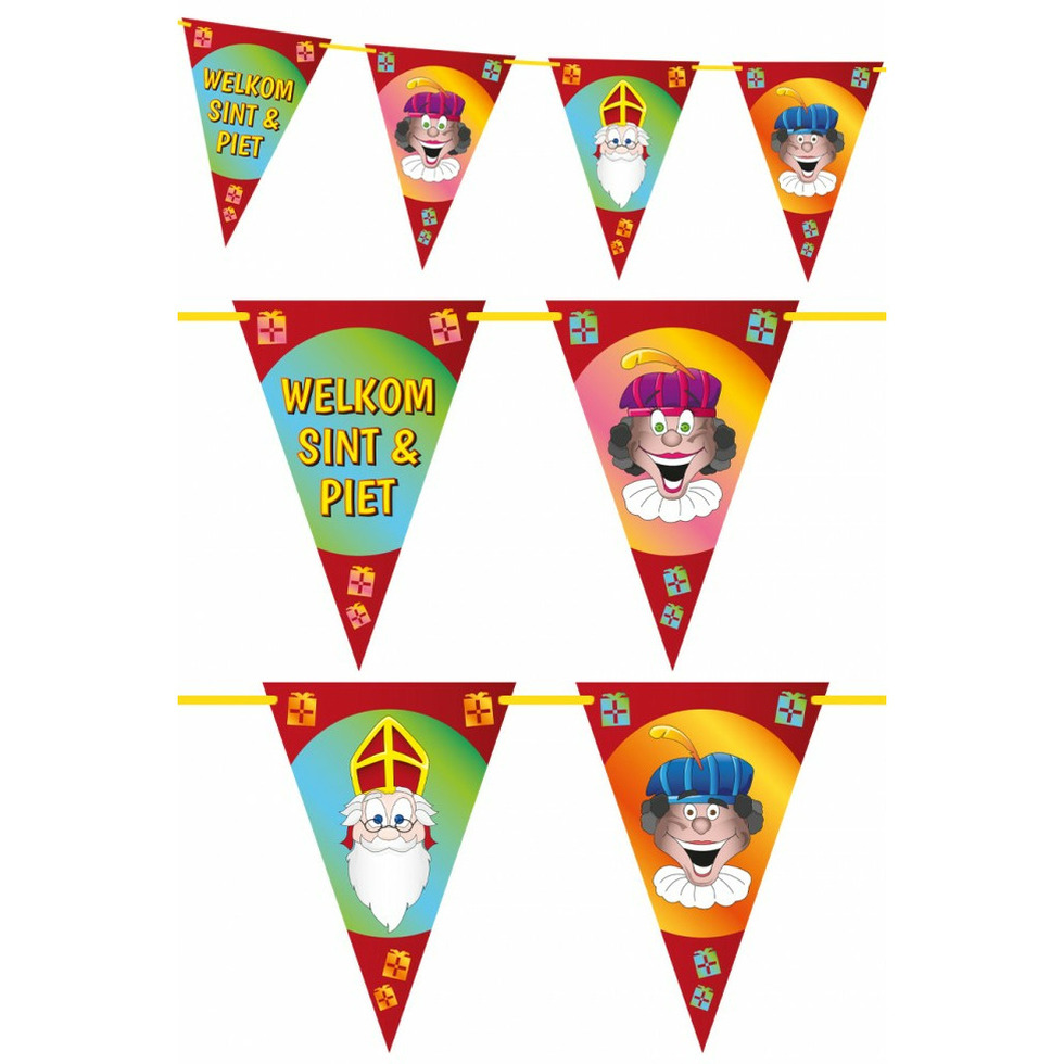 Pakket van 4x stuks Sinterklaas Welkom Sint en Piet vlaggenlijn 6 meter -