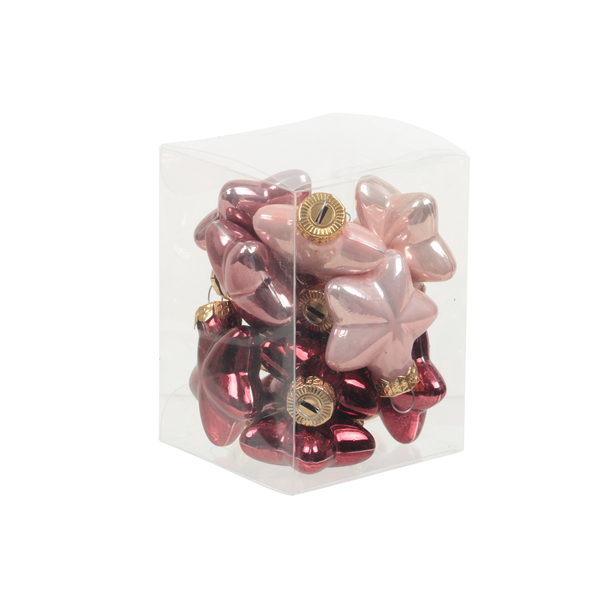 12x stuks glazen sterren kersthangers roze tinten 4 cm mat/glans -