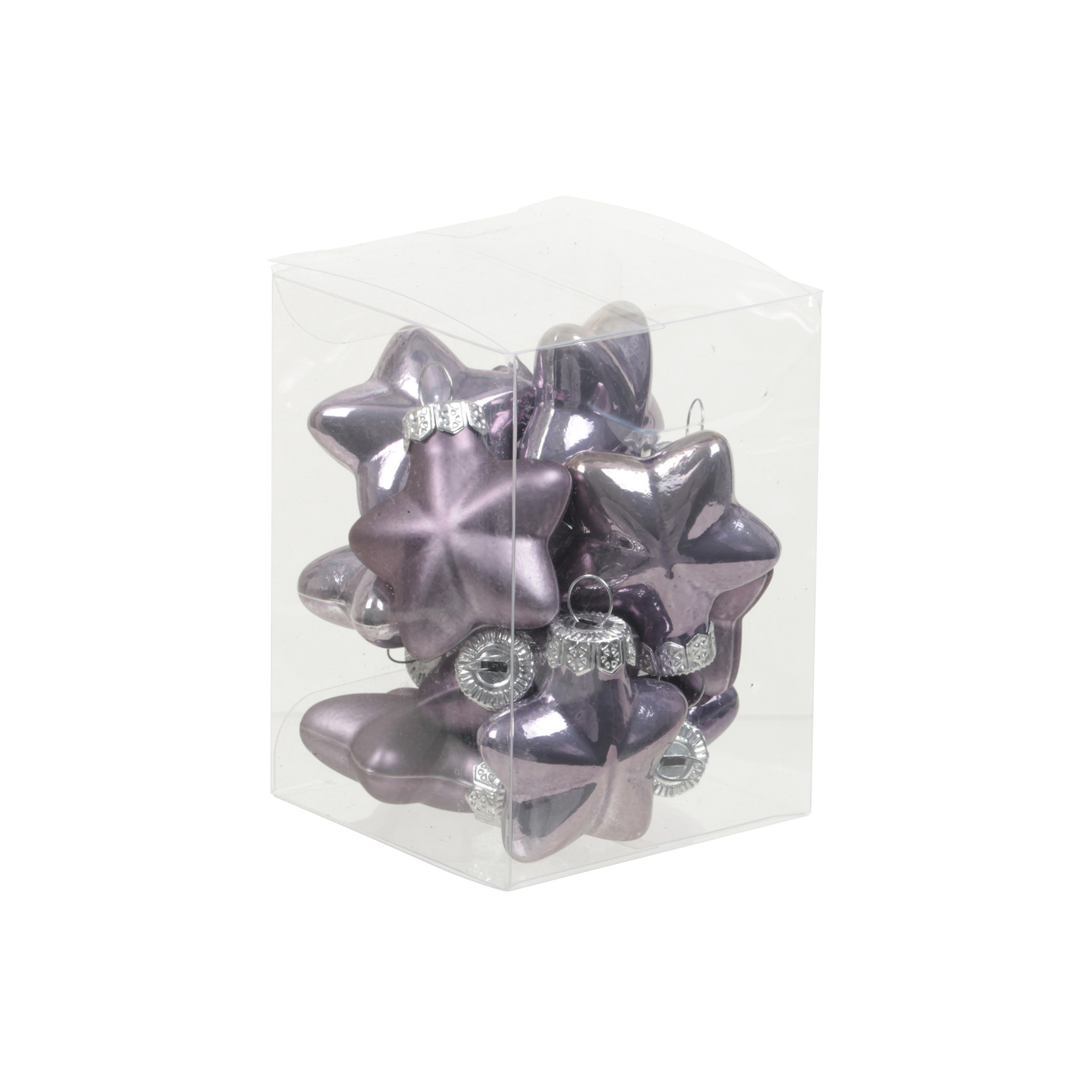 Kerstornamenten - sterren - 12x st - lila paars - 4 cm - glas - mat/glans - kerstversiering -