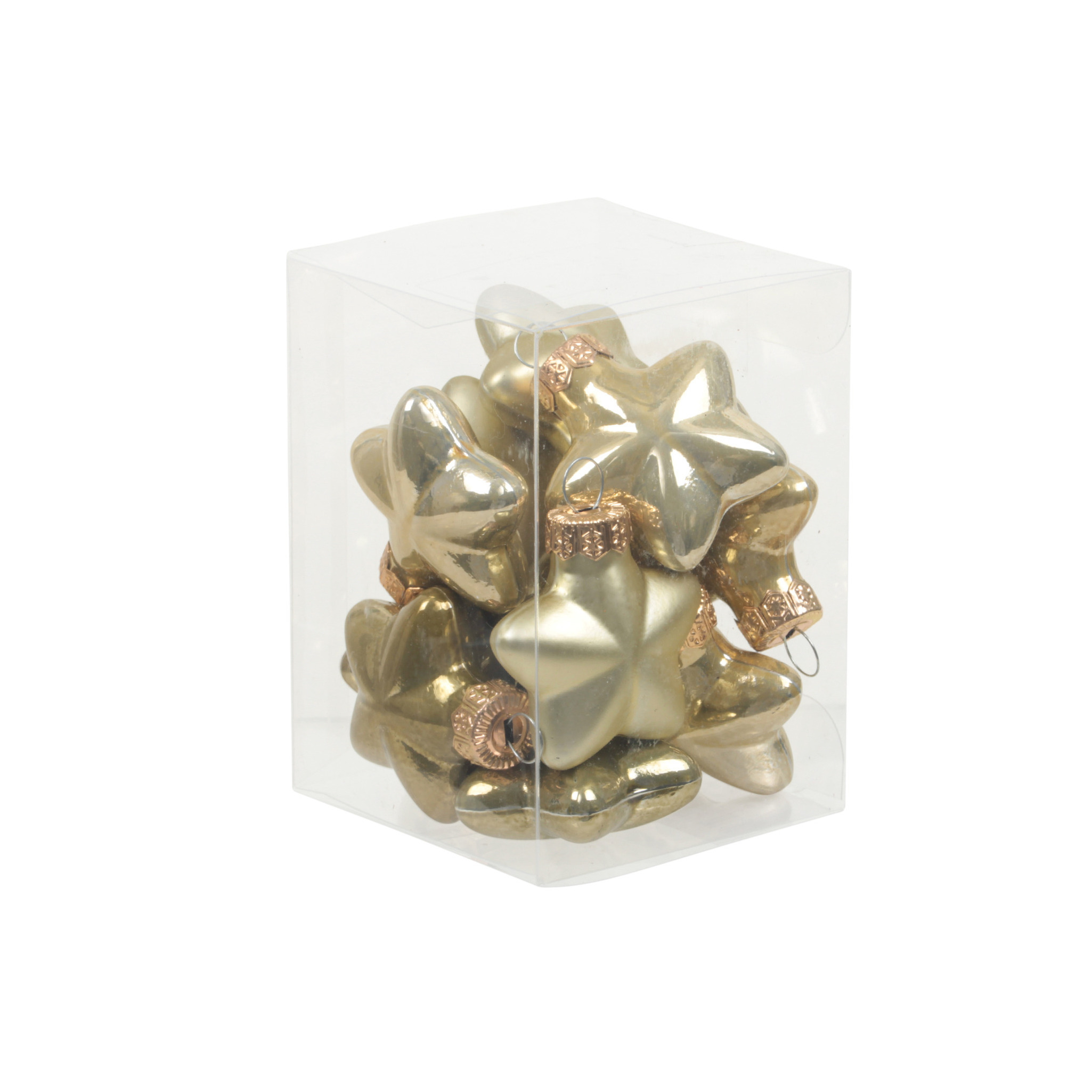Kerstornamenten - sterren - 12x st - goud/groen - 4 cm - glas - mat/glans - kerstversiering -