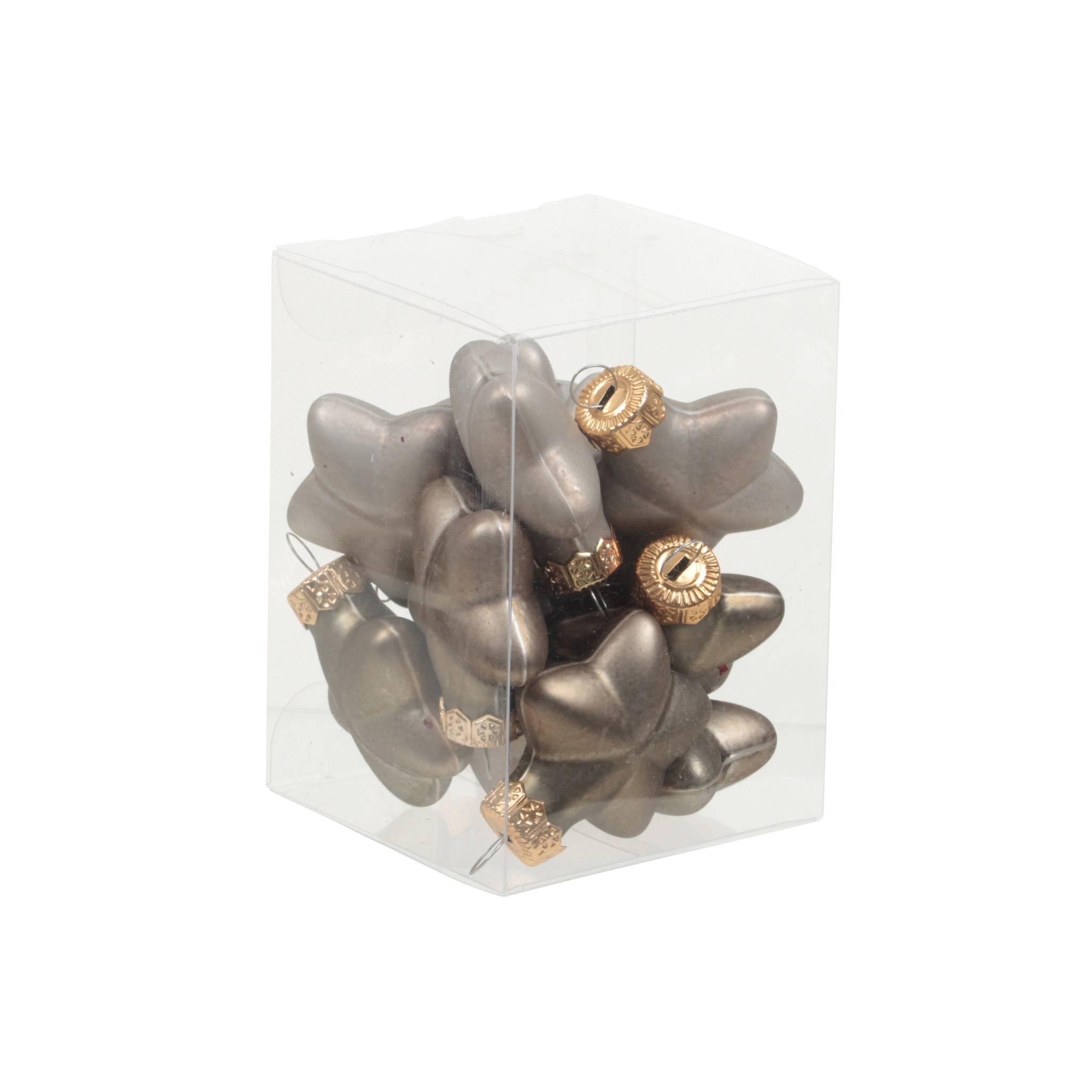 Kerstornamenten sterren - 12x st - grijs/bruin - 4 cm - glas - kerstversiering -