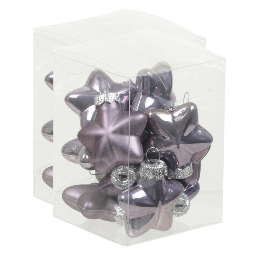 24x stuks glazen sterren kersthangers lila paars 4 cm mat/glans -