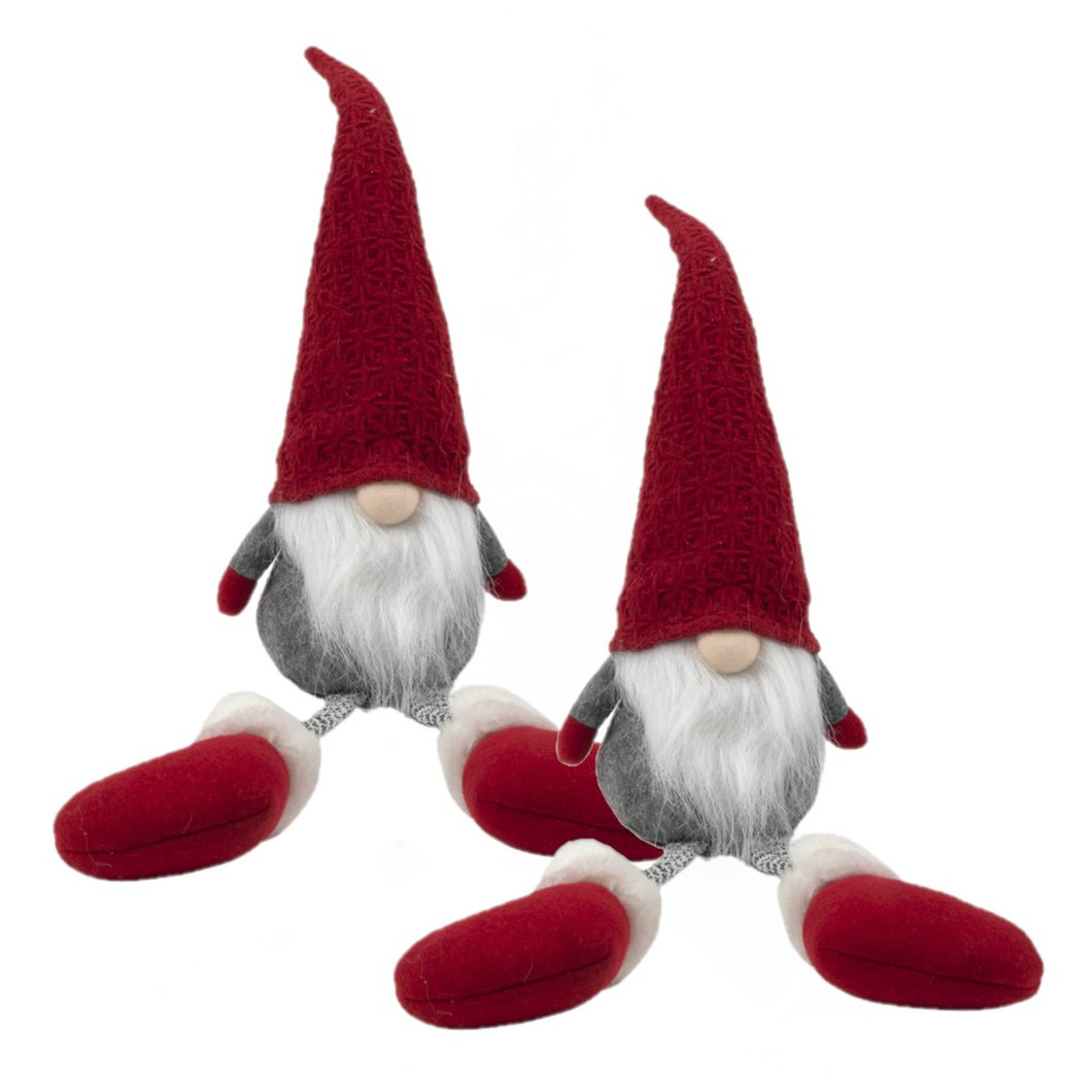 2x stuks pluche gnome/dwerg decoratie poppen/knuffels met lange benen 57 cm -