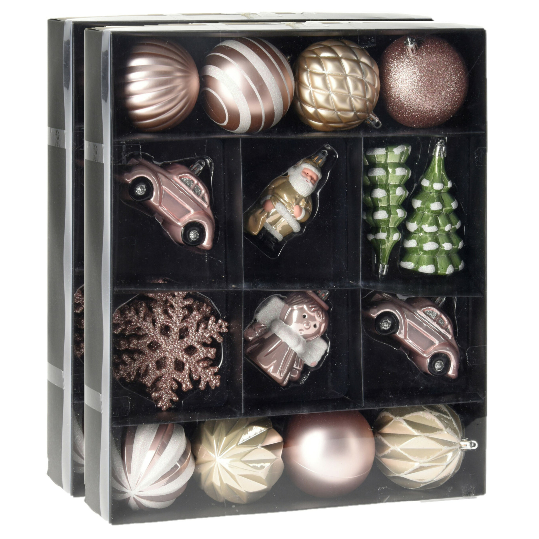 40x stuks kerstballen en kersthangers figuurtjes lichtroze kunststof -