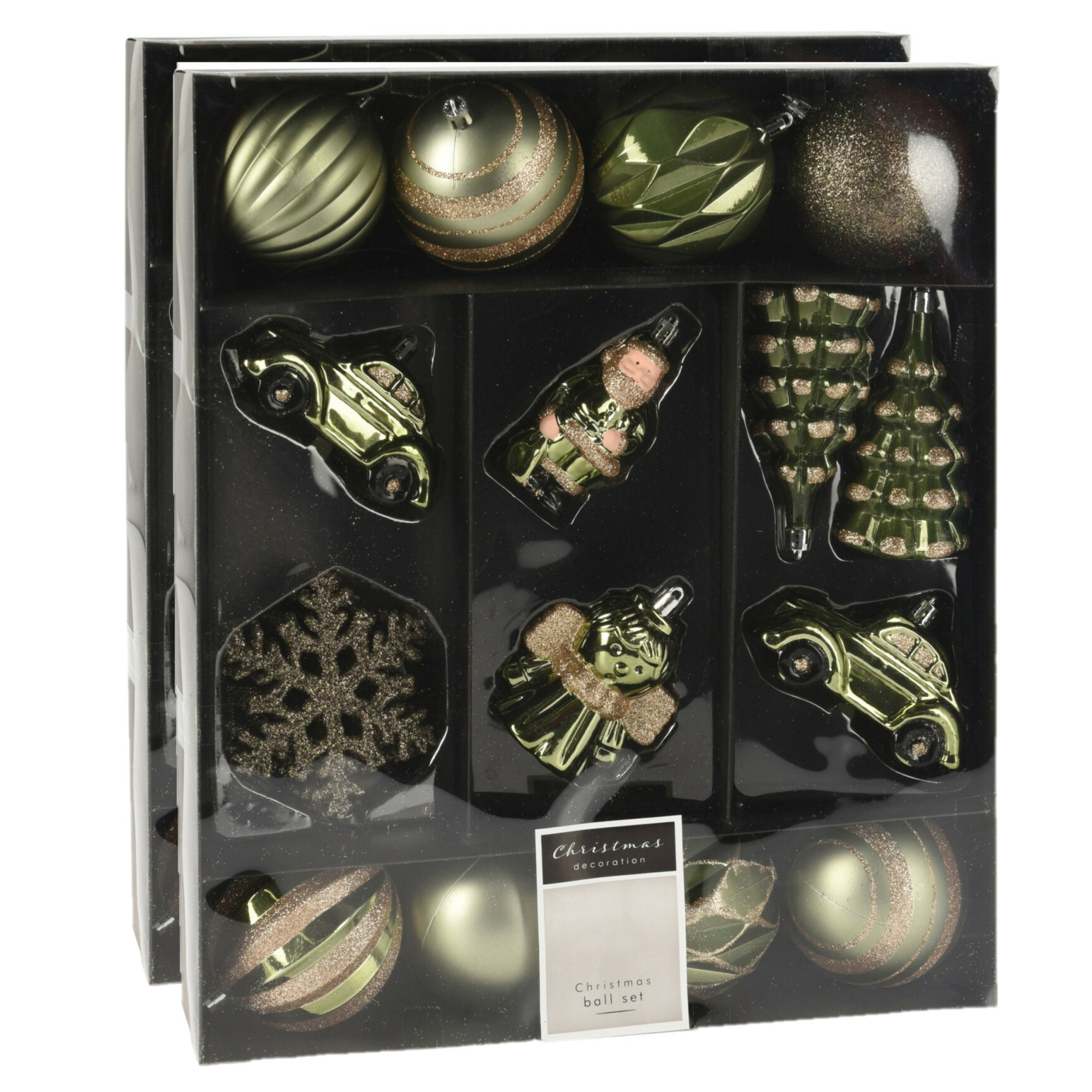 40x stuks kerstballen en kersthangers figuurtjes groen kunststof -
