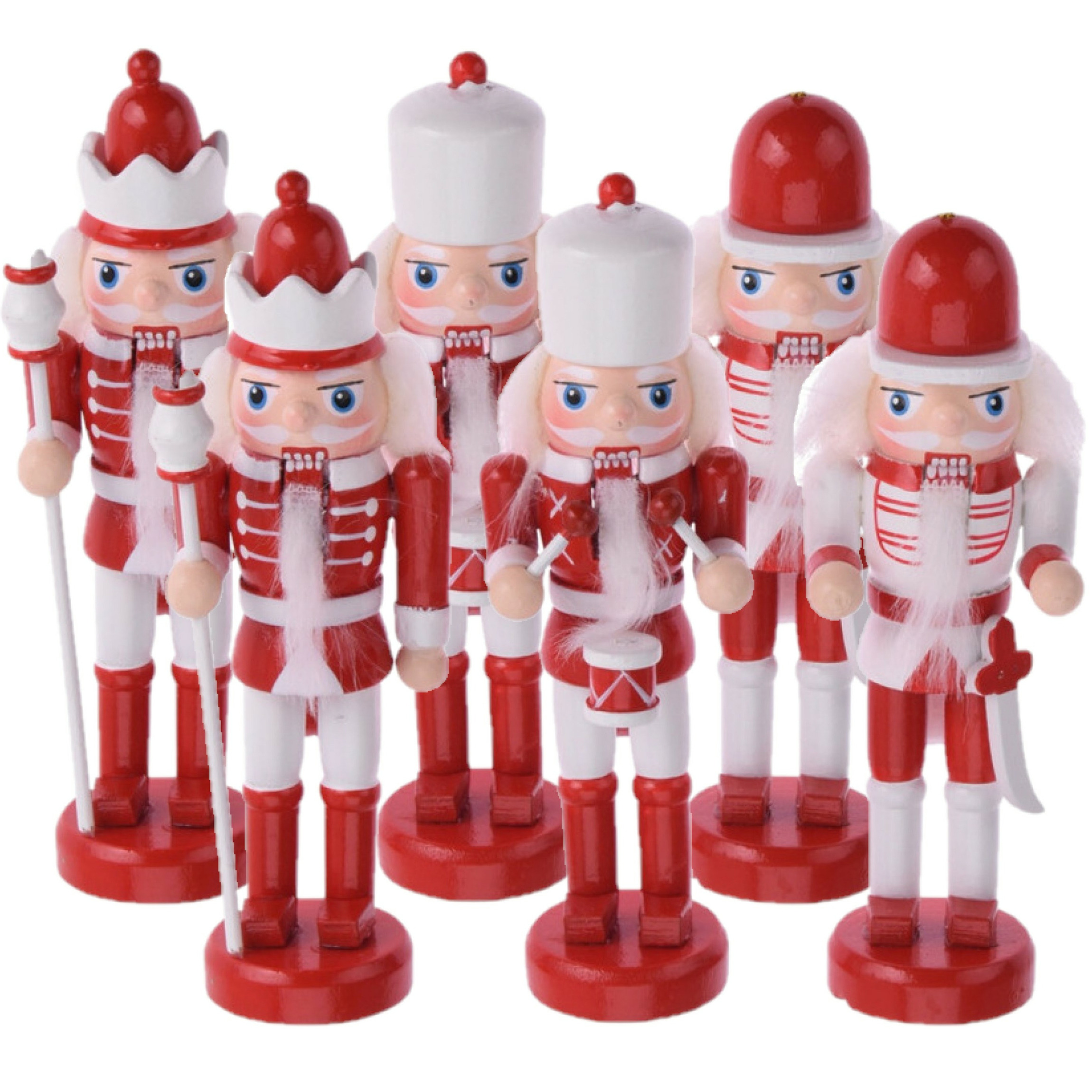 6x stuks kersthangers notenkrakers poppetjes/soldaten rood/wit 12,5 cm -
