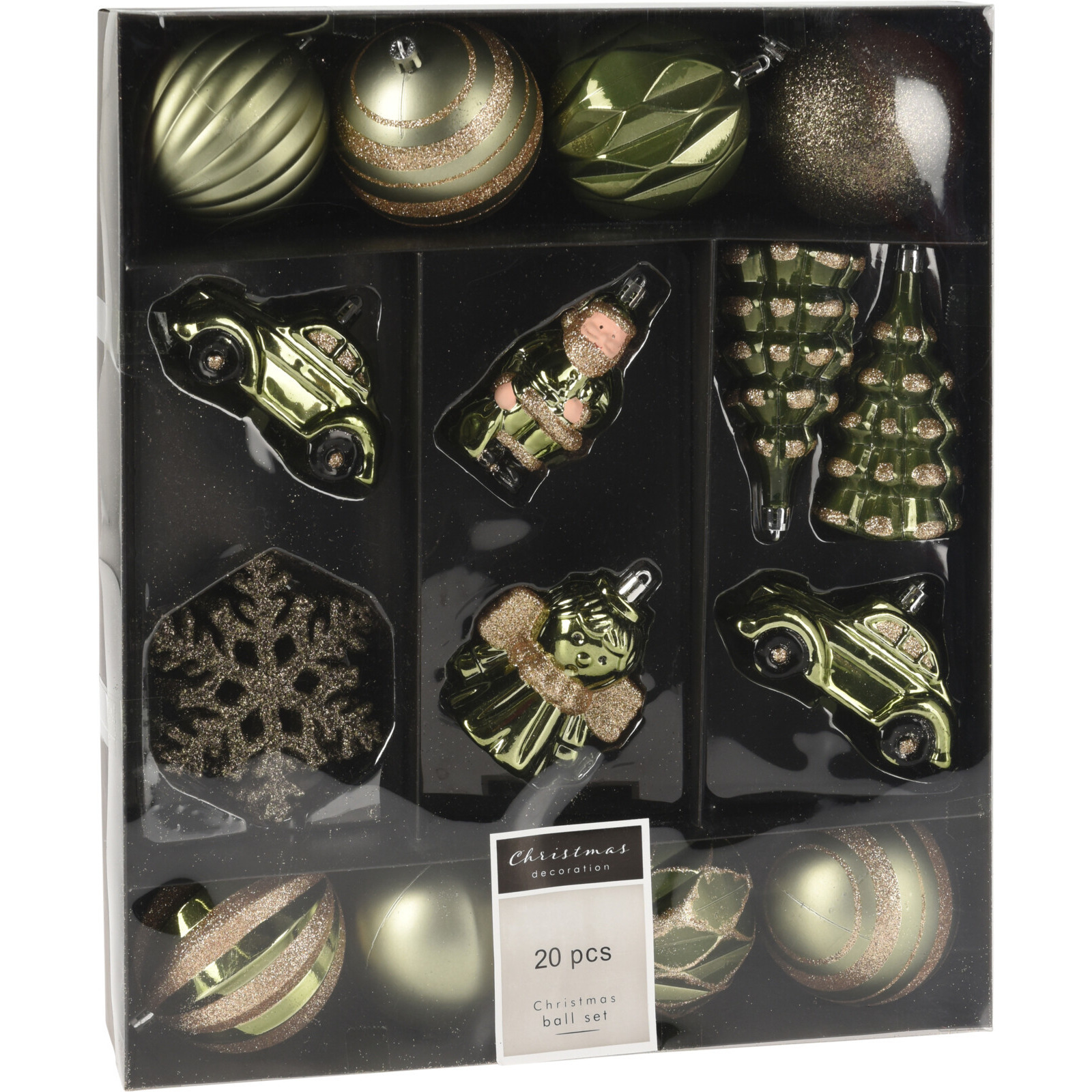 20x stuks kerstballen en kersthangers figuurtjes groen kunststof -