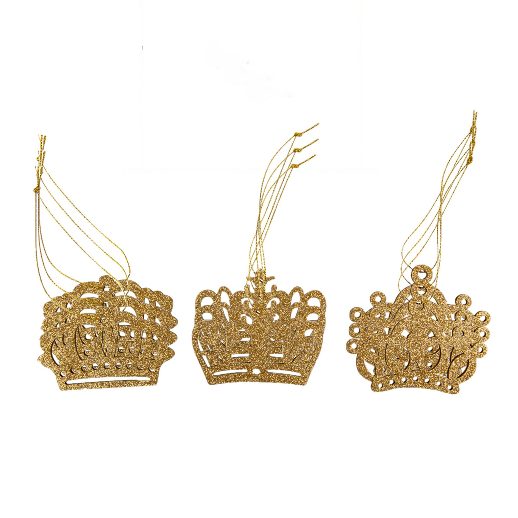 Cosy & Trendy Kersthangers kronen - 9x st - goud - 7 cm - hout - kerstornamenten -