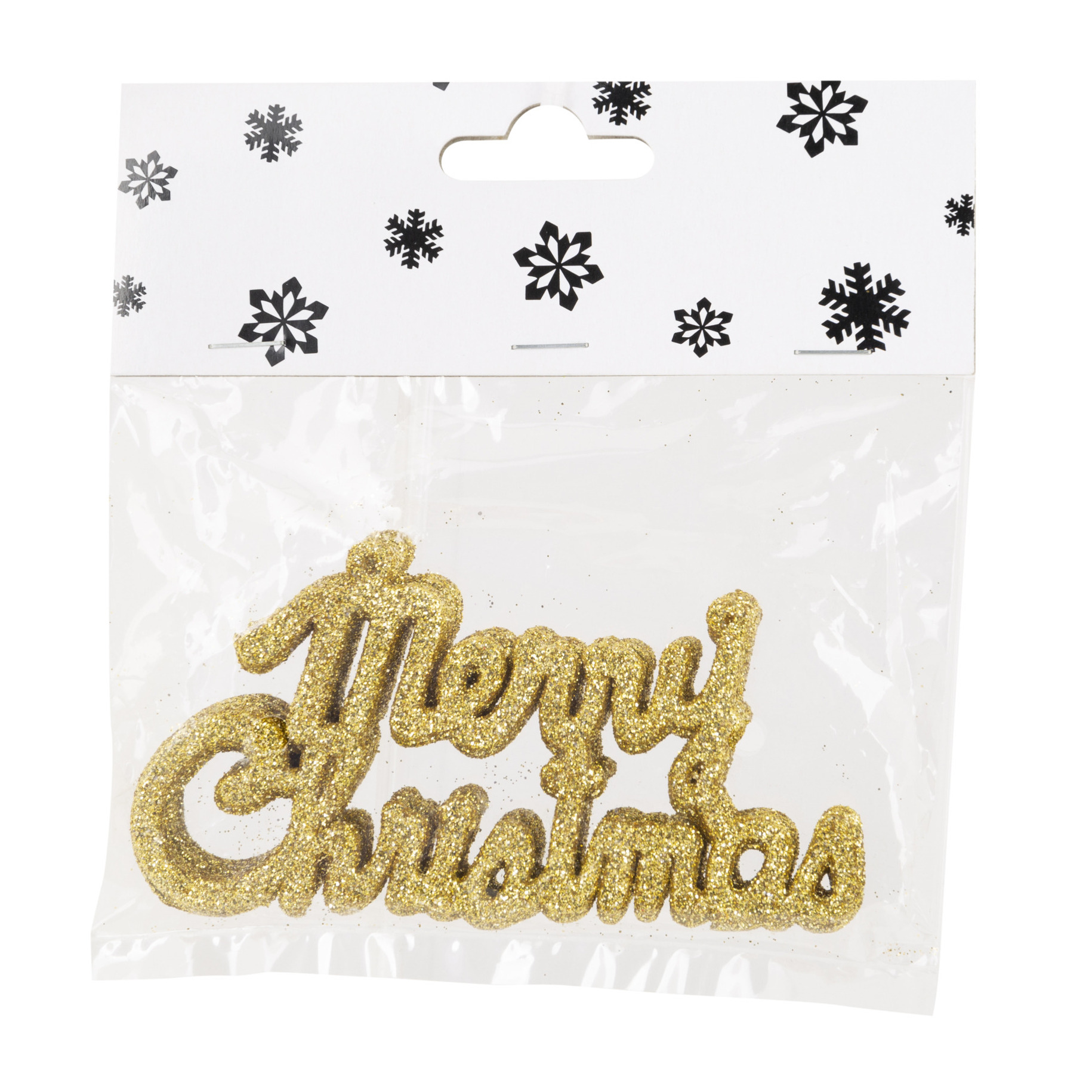 6x stuks Merry Christmas kersthangers goud van kunststof 10 cm kerstornamenten -