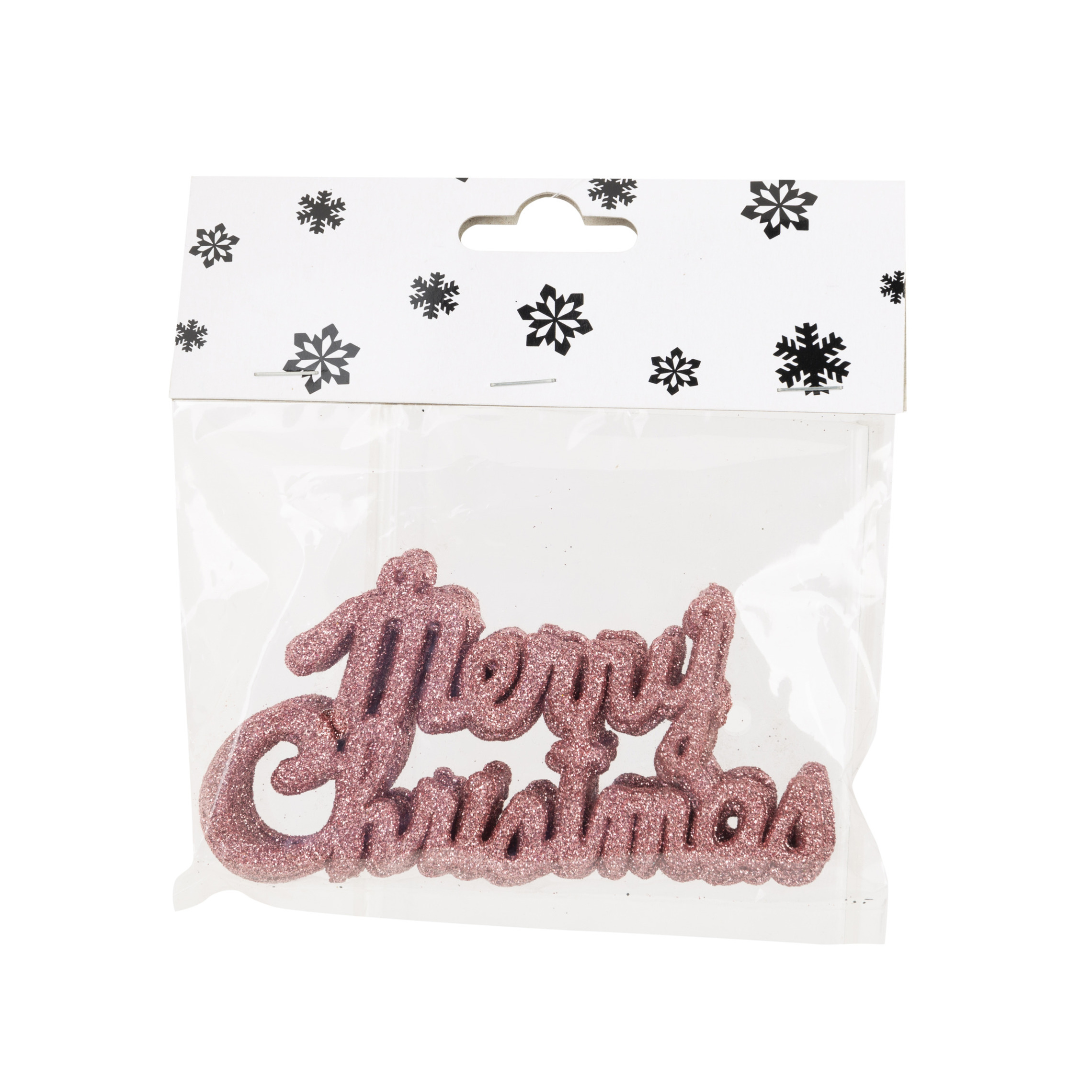 18x stuks Merry Christmas kersthangers roze van kunststof 10 cm kerstornamenten -