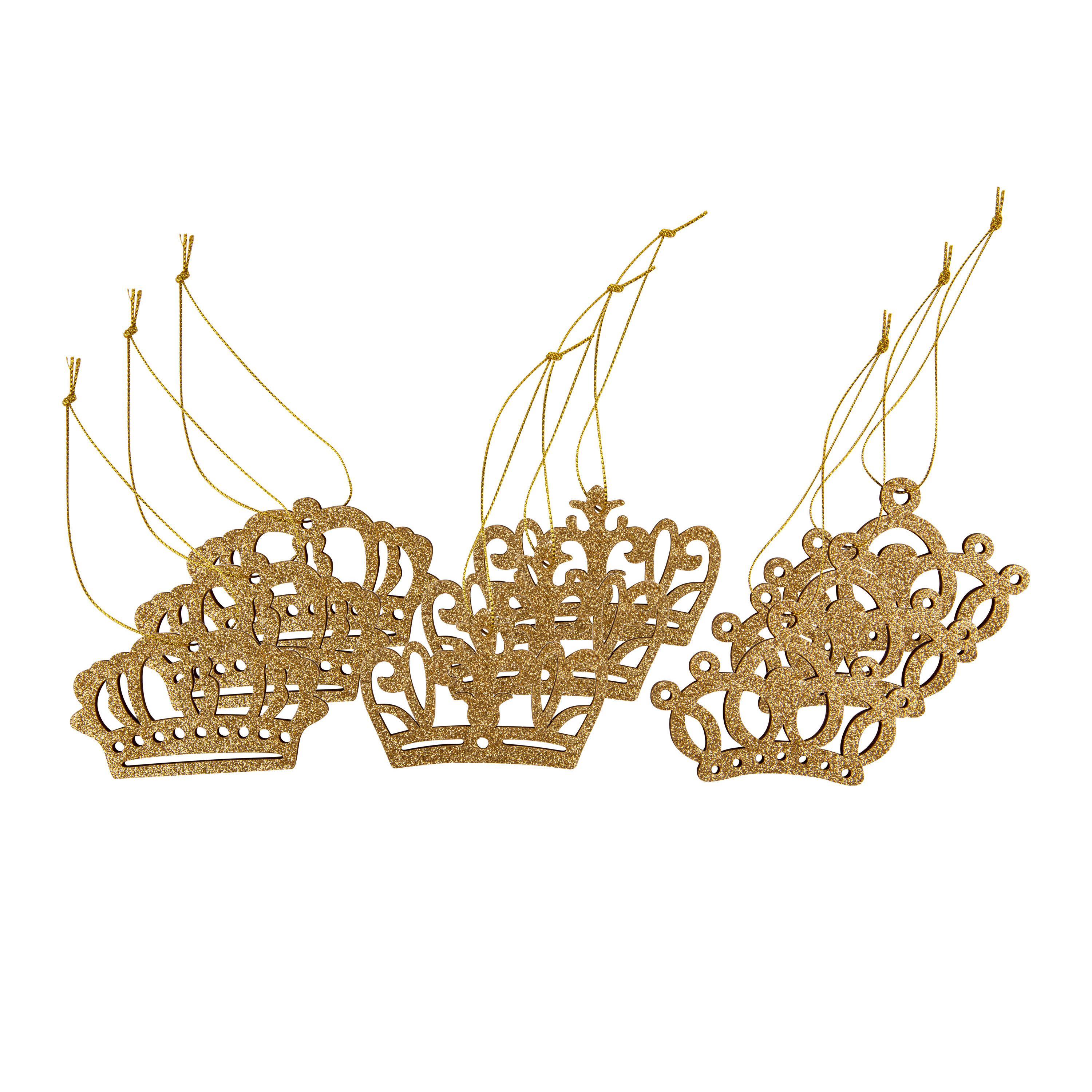 Cosy & Trendy Kersthangers kronen - 18x st - goud - 7 cm - hout - kerstornamenten -