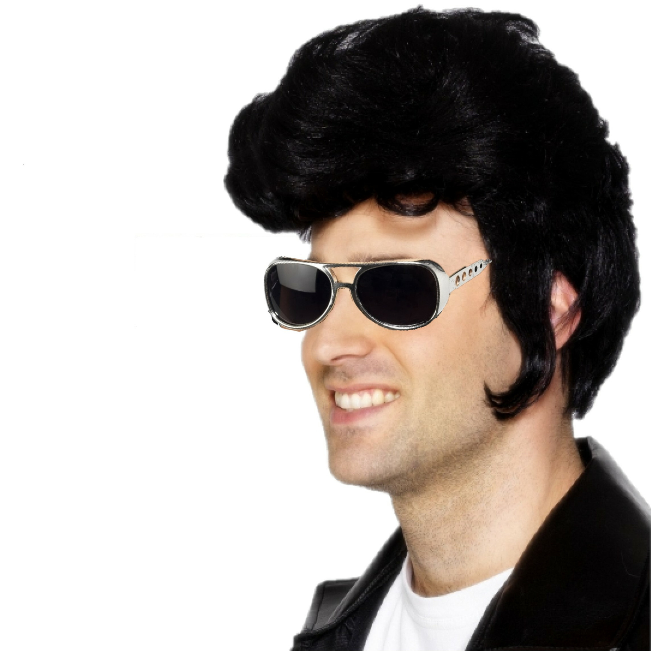 Elvis Rock an roll star verkleed set pruik zwart en bril voor heren -