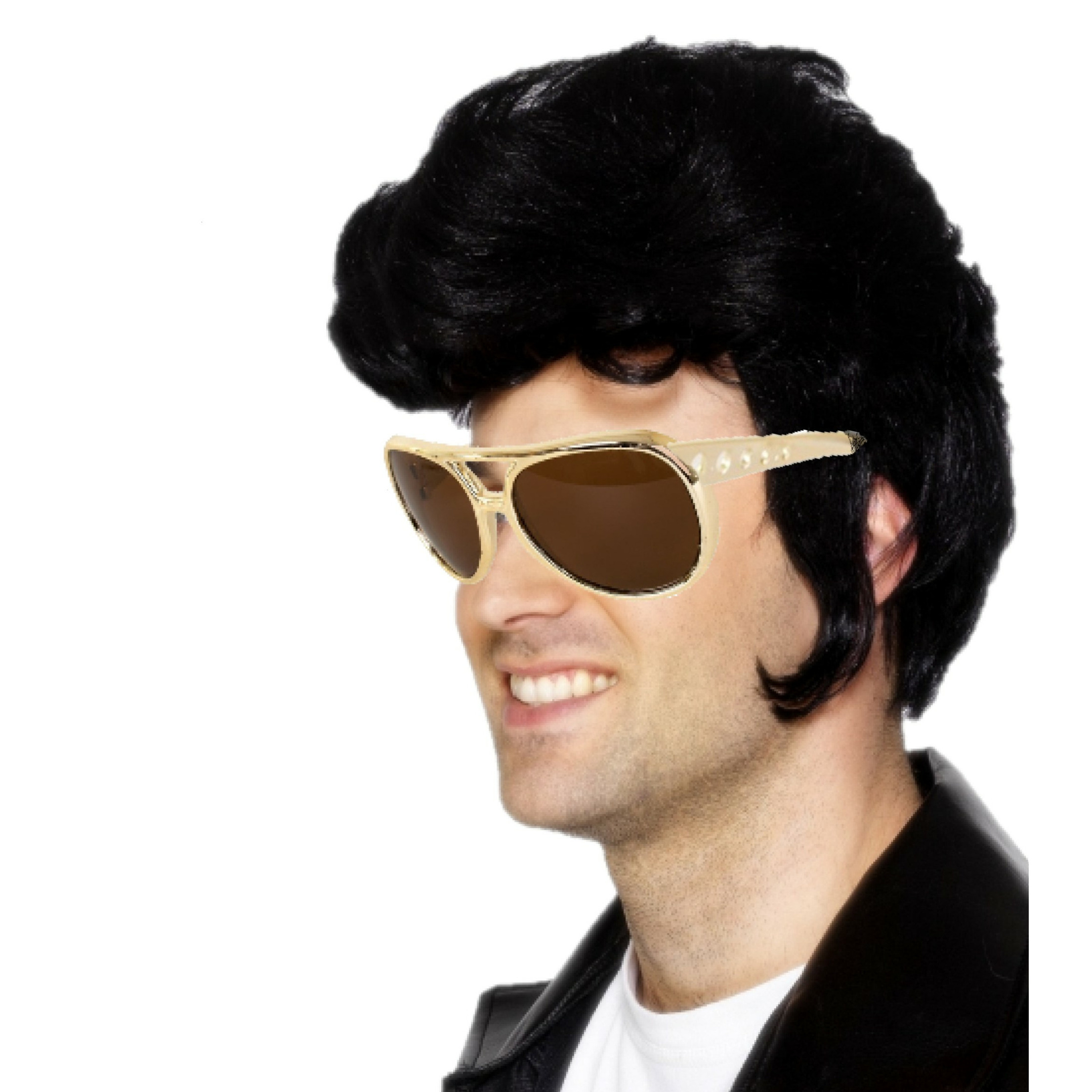 Elvis Rock an roll star verkleed set pruik zwart en bril voor heren -