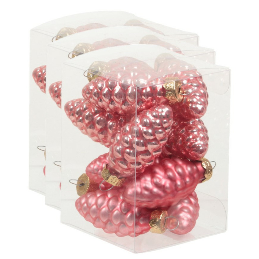 36x stuks glazen dennenappels kersthangers bubblegum roze 6 cm mat/glans -