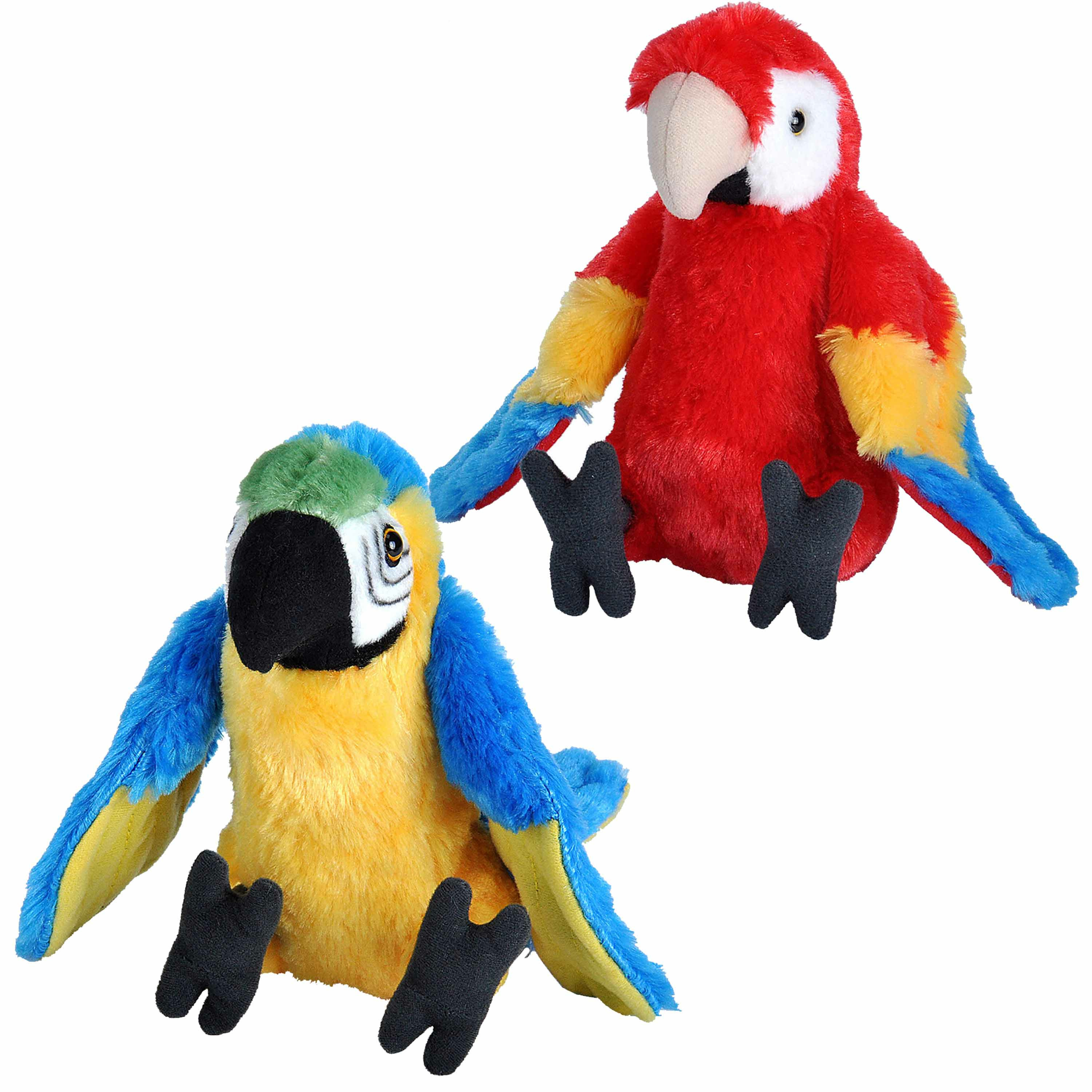 Vogels knuffels setje van 2x pluche knuffel Macaw Papegaaien van 20 cm -