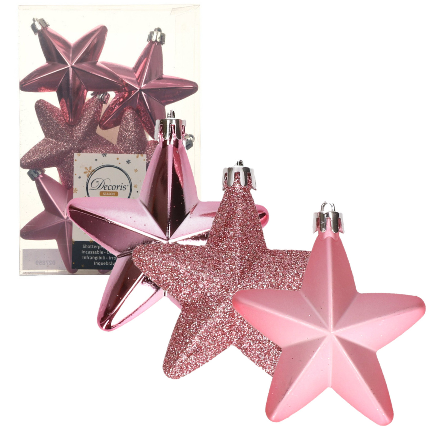 Decoris kersthanger sterren - 6x st - lippenstift roze - 7 cm - kunststof - kerstornamenten -