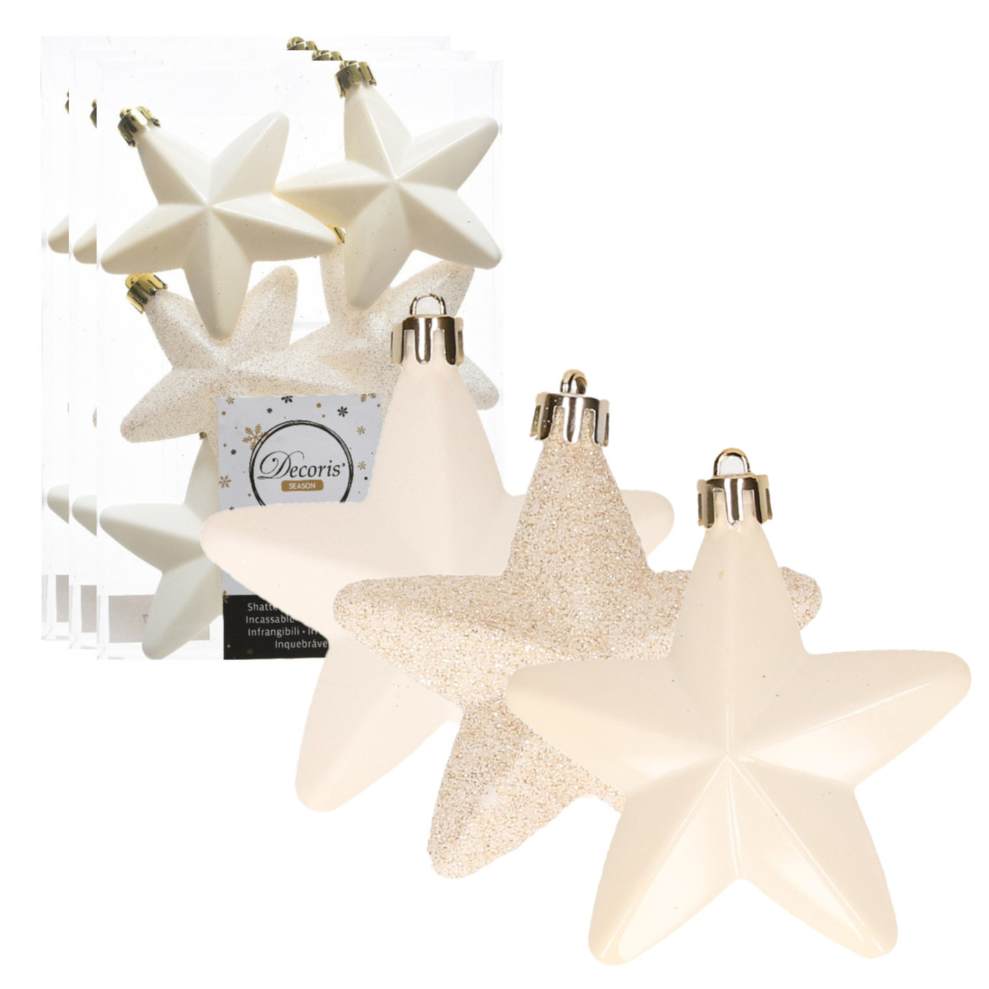 36x stuks kunststof sterren kersthangers wol wit 7 cm -