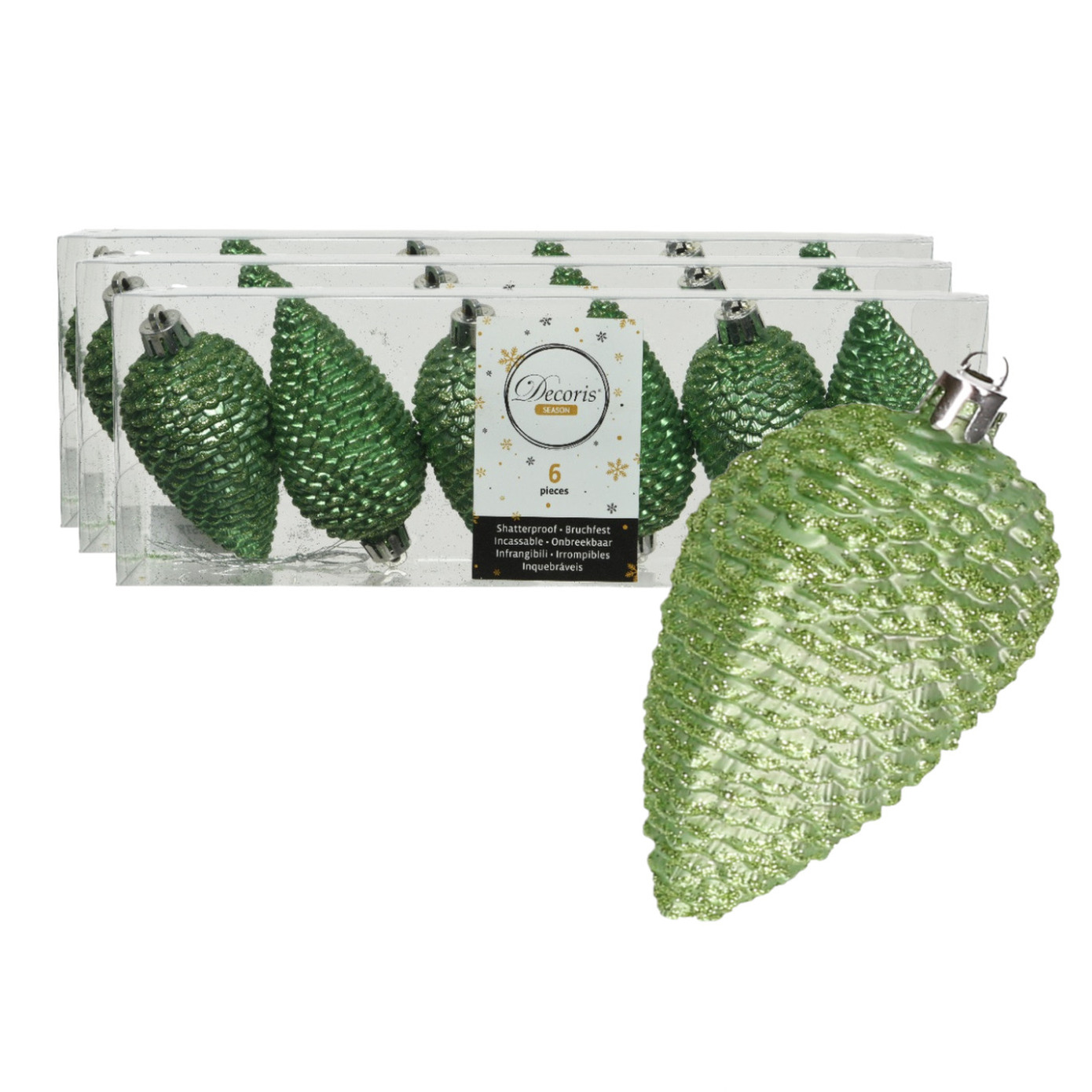 18x stuks kunststof glitter dennenappels kersthangers groen 8 cm -