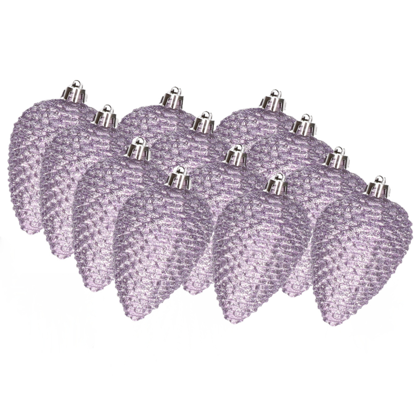 12x stuks kunststof glitter dennenappels kersthangers heide lila 8 cm -
