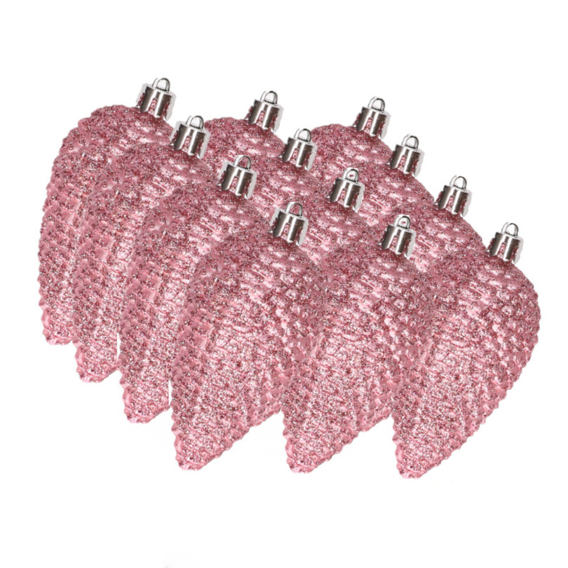12x stuks kunststof glitter dennenappels kersthangers lippenstift roze 8 cm -