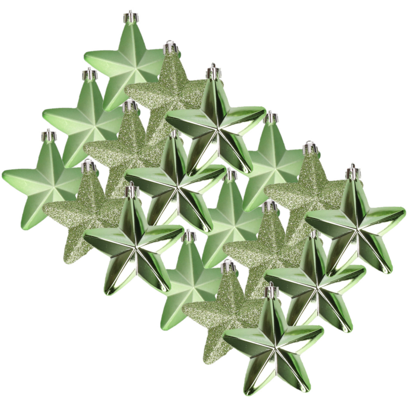 18x stuks kunststof sterren kersthangers groen 7 cm -