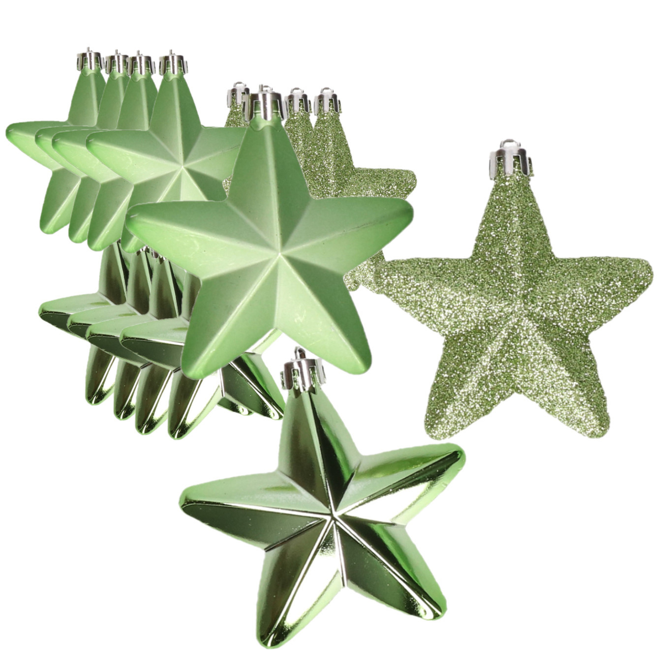 24x stuks kunststof sterren kersthangers groen 7 cm -