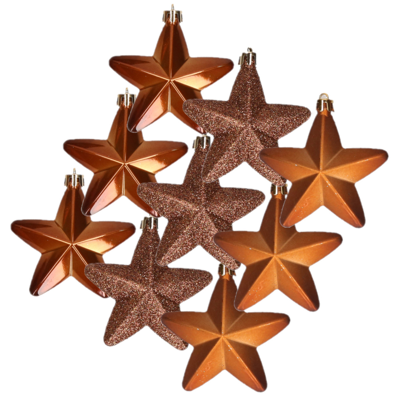 12x stuks kunststof sterren kersthangers kaneel bruin 7 cm -