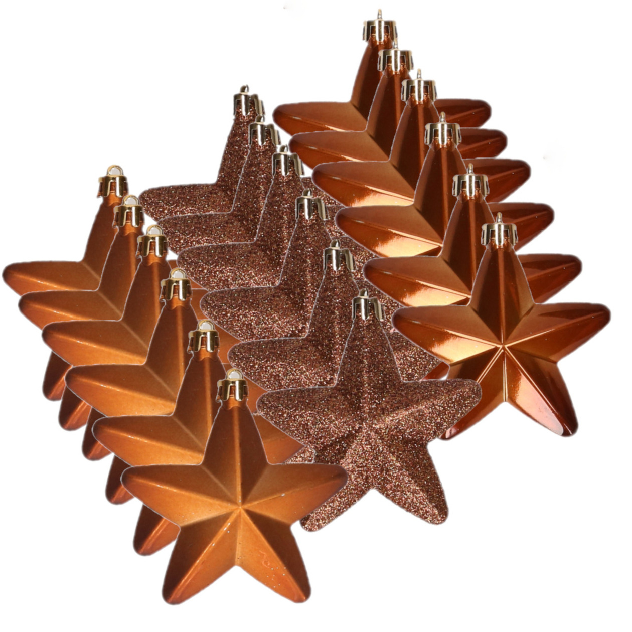 18x stuks kunststof sterren kersthangers kaneel bruin 7 cm -