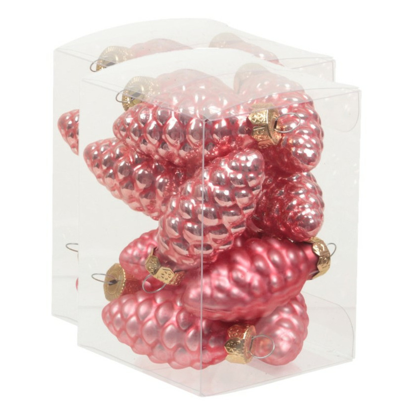 24x stuks glazen dennenappels kersthangers bubblegum roze 6 cm mat/glans -