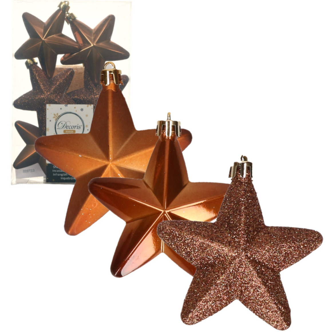 Decoris kersthanger sterren - 6x st - kaneel bruin - 7 cm - kunststof - kerstornamenten -