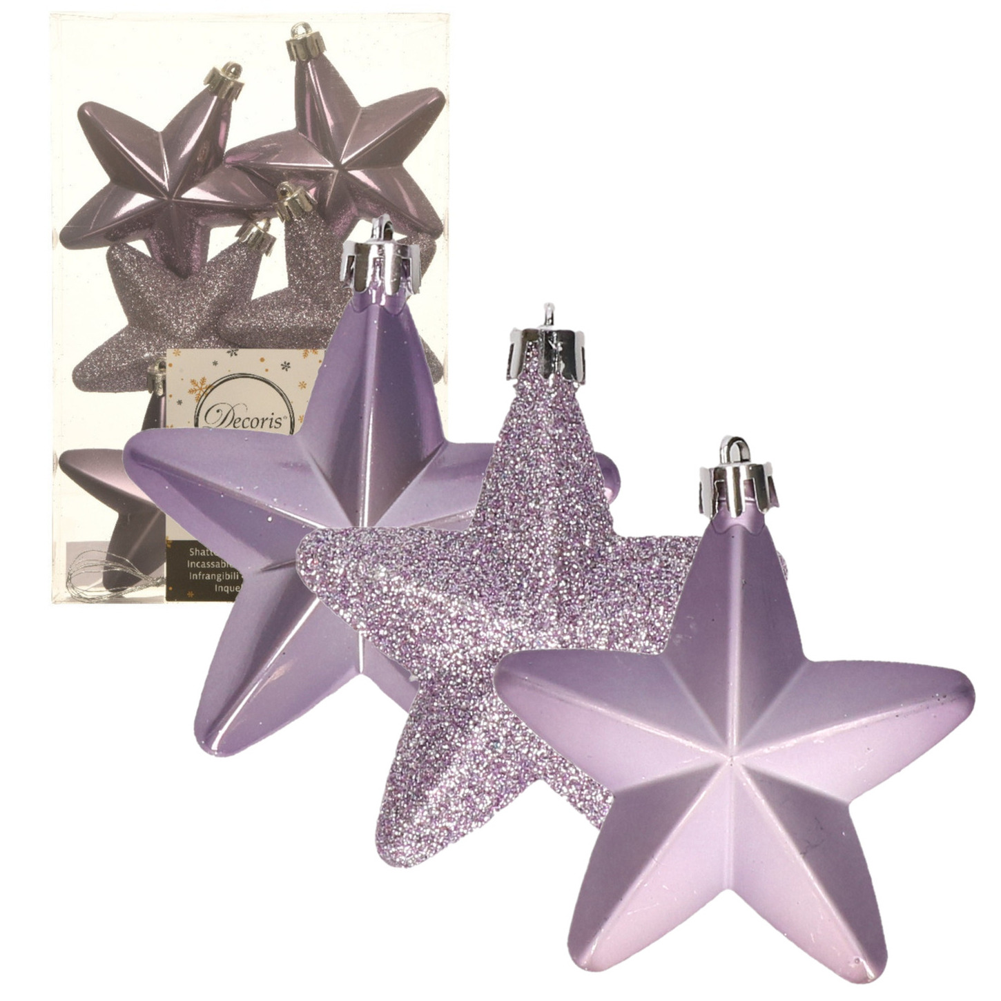 Decoris kersthanger sterren - 6x st - lila paars - 7 cm - kunststof - kerstornamenten -