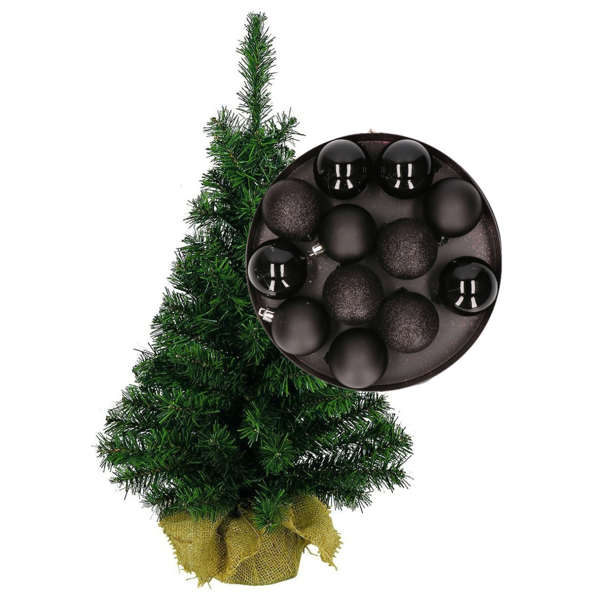 Mini kerstboom/kunst kerstboom H35 cm inclusief kerstballen zwart -