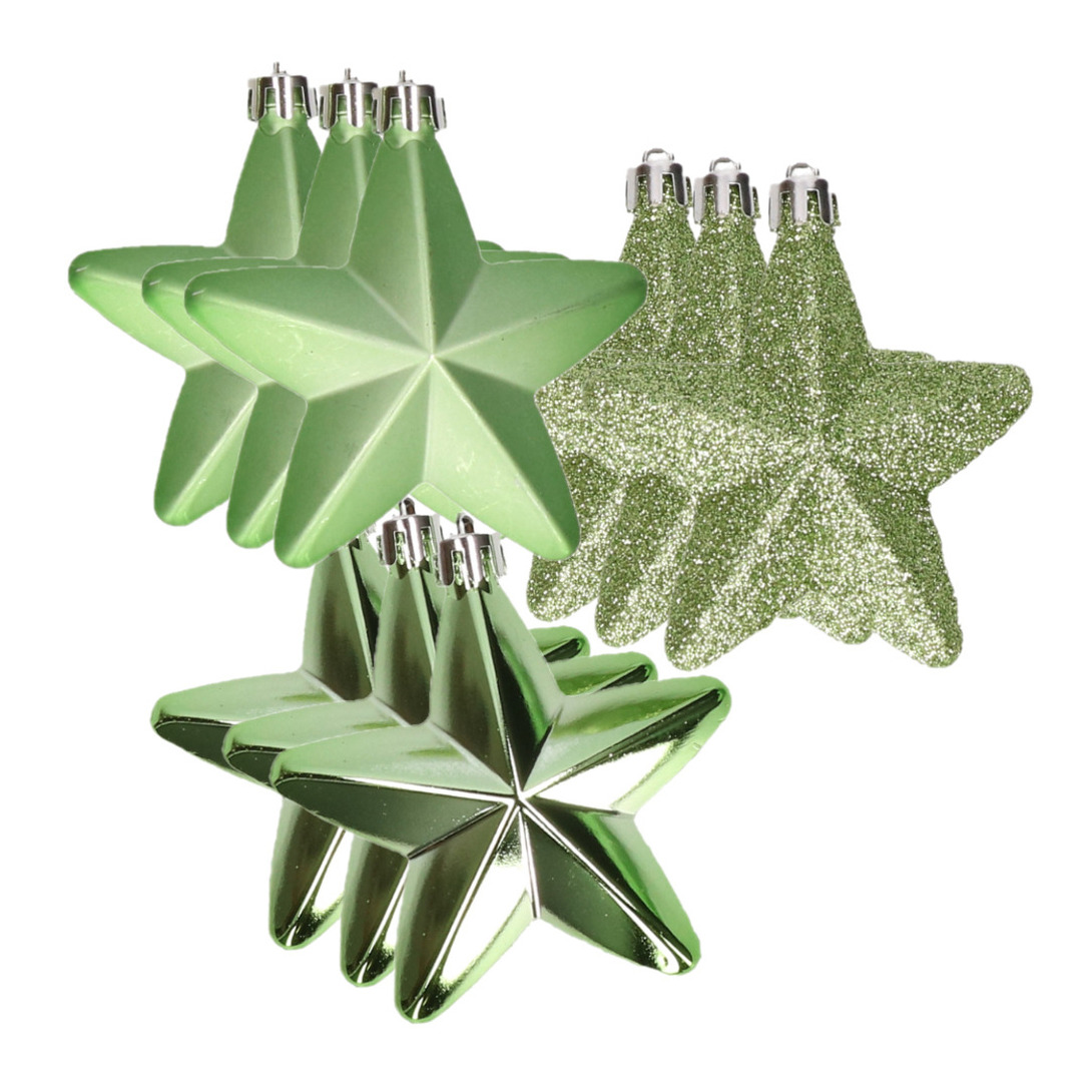 Decoris kersthanger sterren - 6x st - groen - 7 cm - kunststof - kerstornamenten -