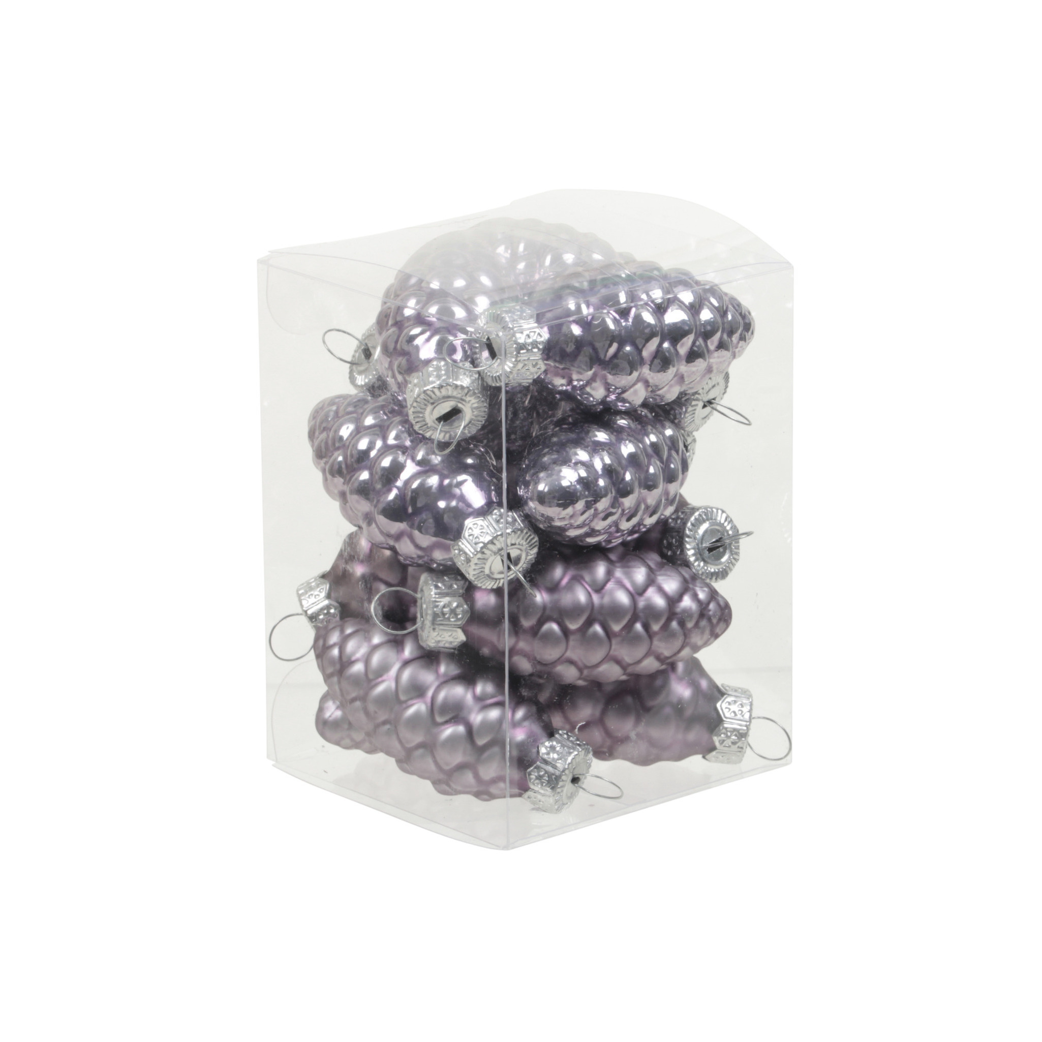 12x stuks glazen dennenappels kersthangers lila paars 6 cm mat/glans -