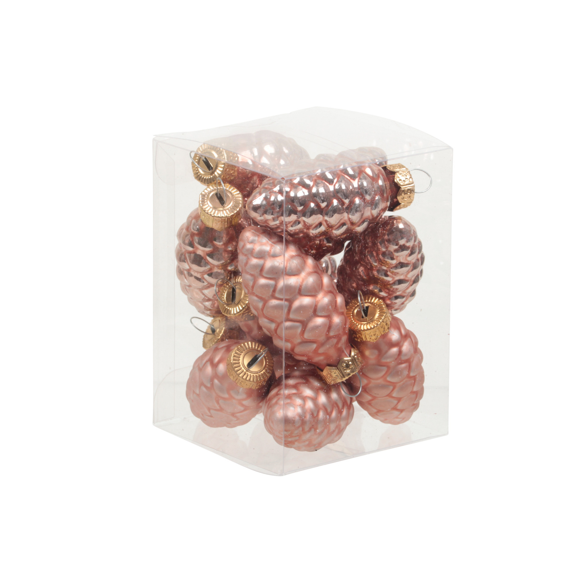12x stuks glazen dennenappels kersthangers koraal roze 6 cm mat/glans -