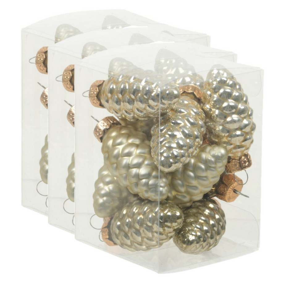 36x stuks glazen dennenappels kersthangers dusky lime goud/groen tinten 6 cm mat/glans -