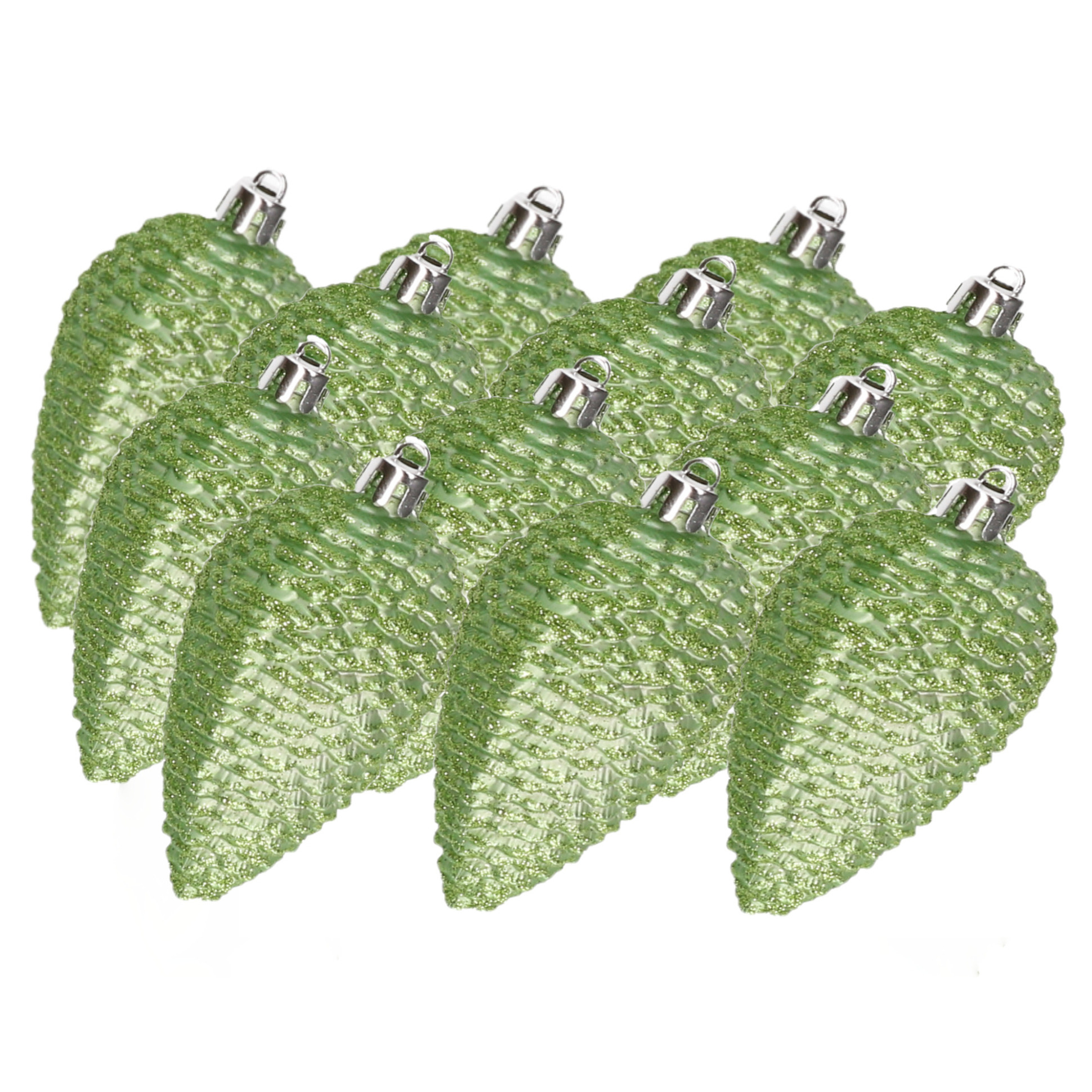 12x stuks kunststof glitter dennenappels kersthangers groen 8 cm -