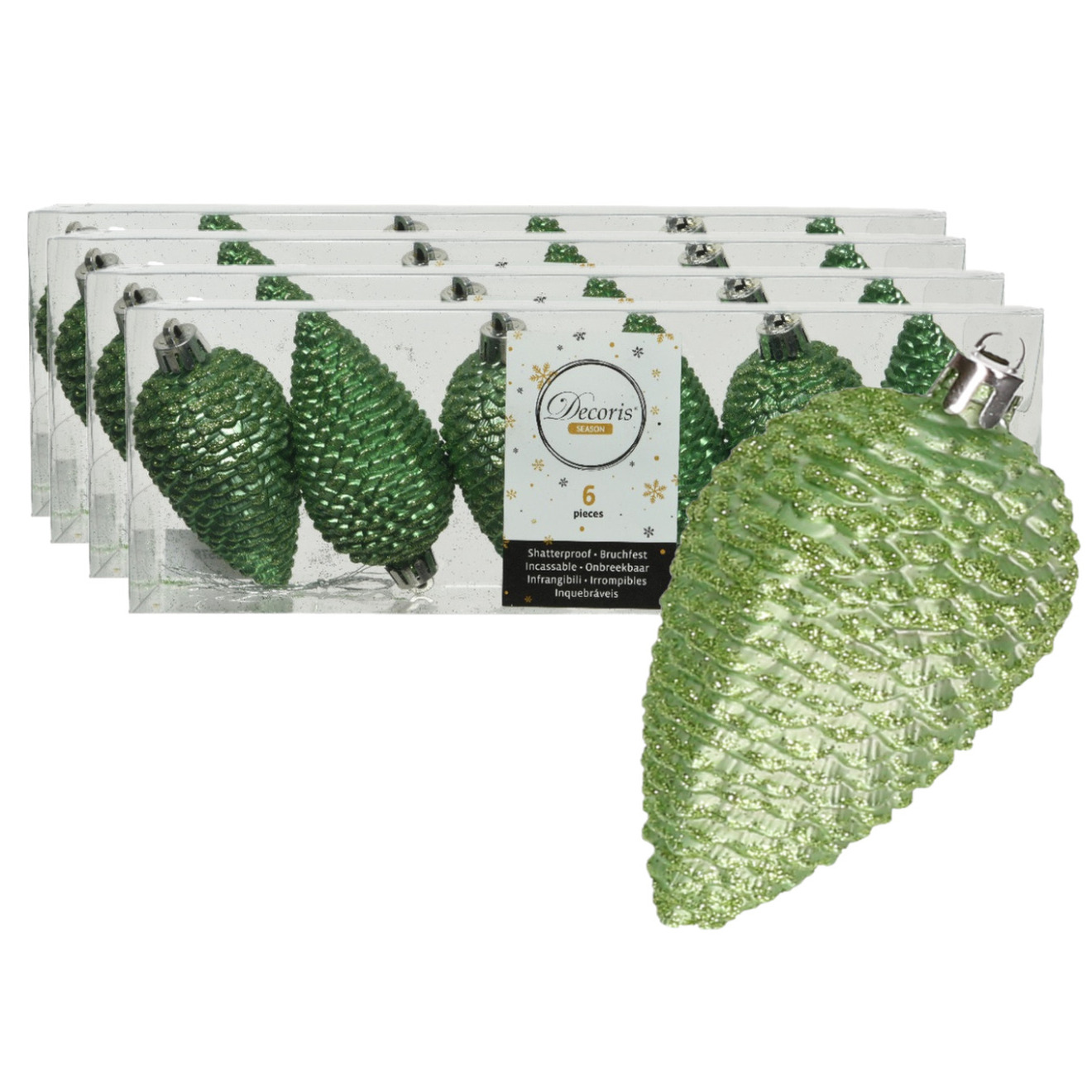 24x stuks kunststof glitter dennenappels kersthangers groen 8 cm -