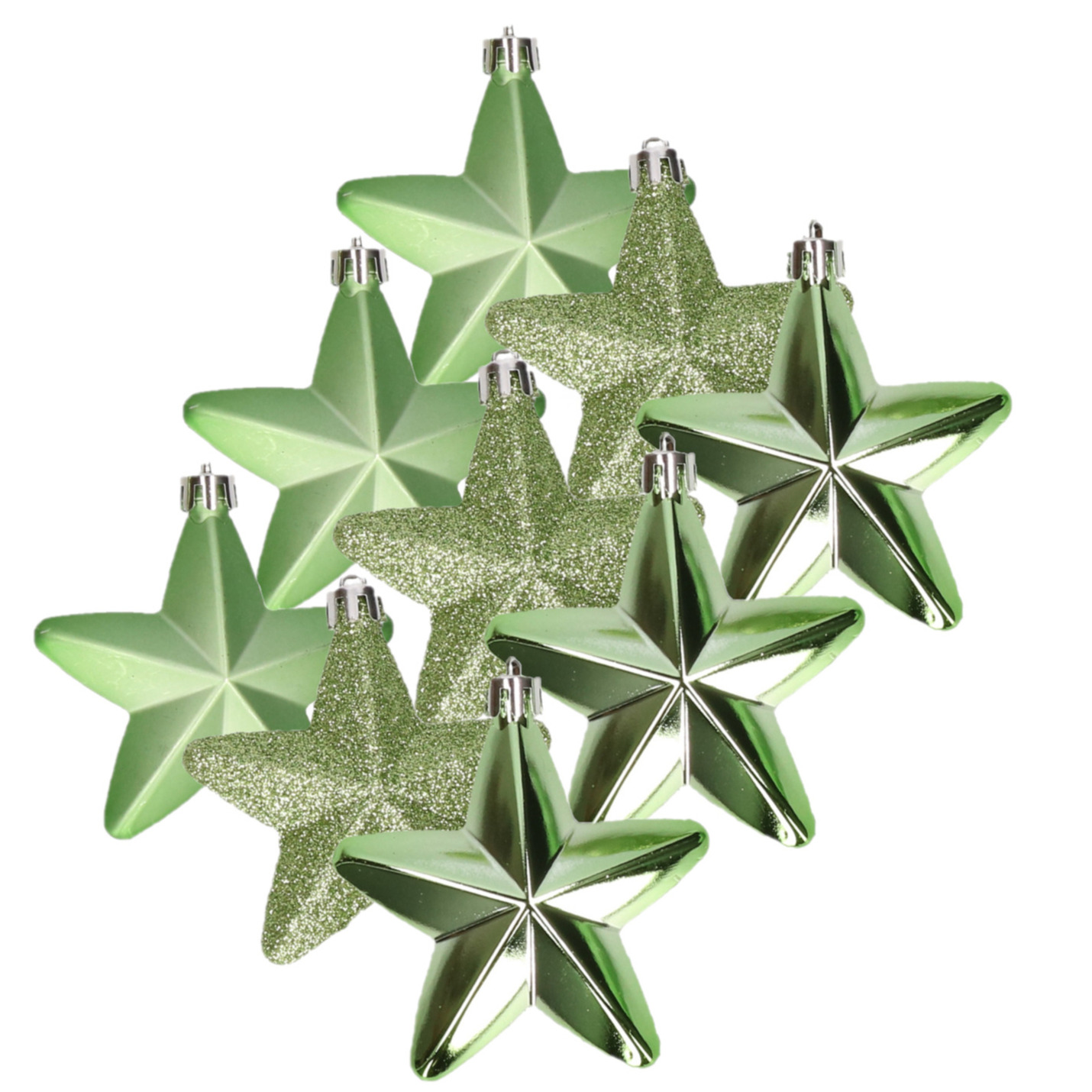 12x stuks kunststof sterren kersthangers groen 7 cm -