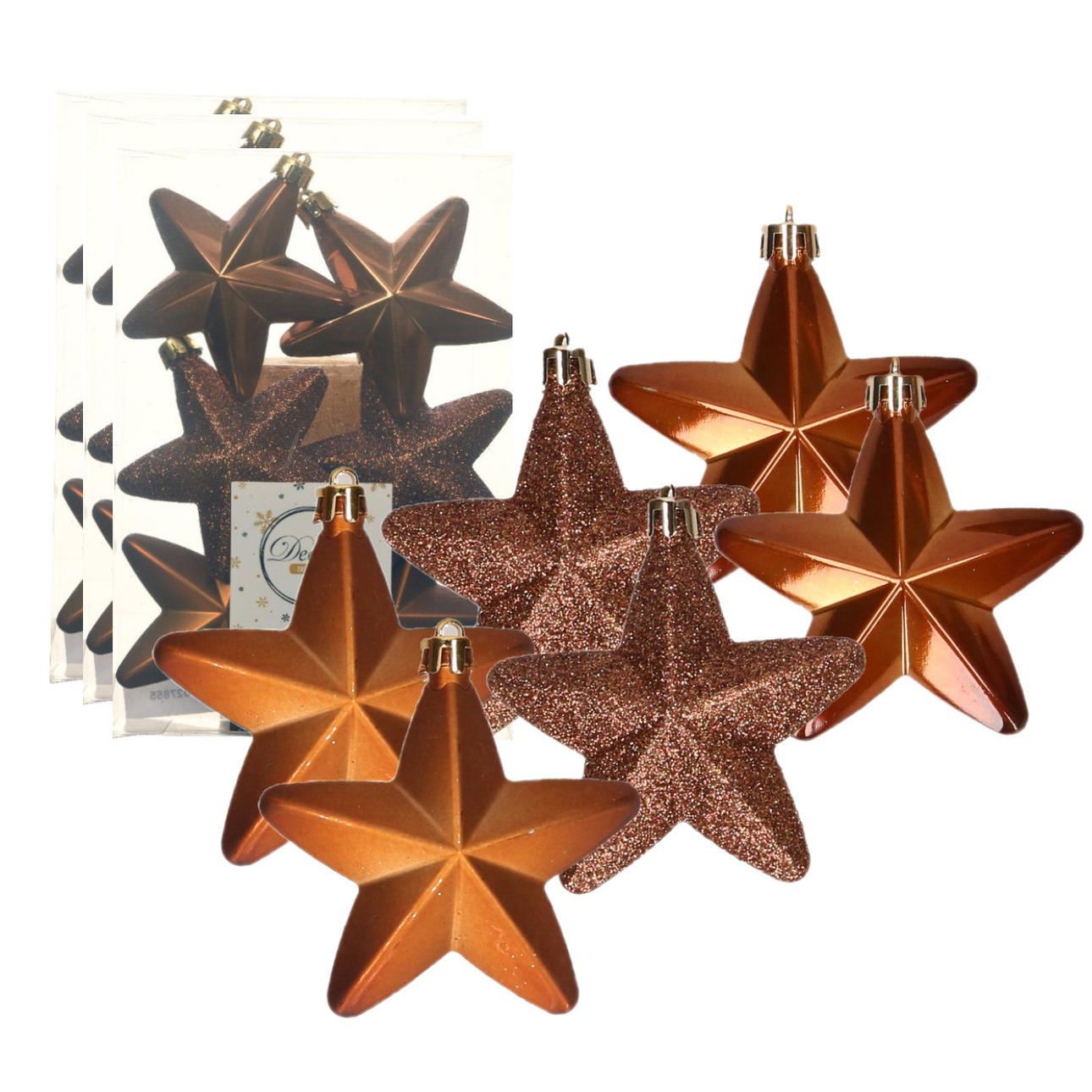 24x stuks kunststof sterren kersthangers kaneel bruin 7 cm -