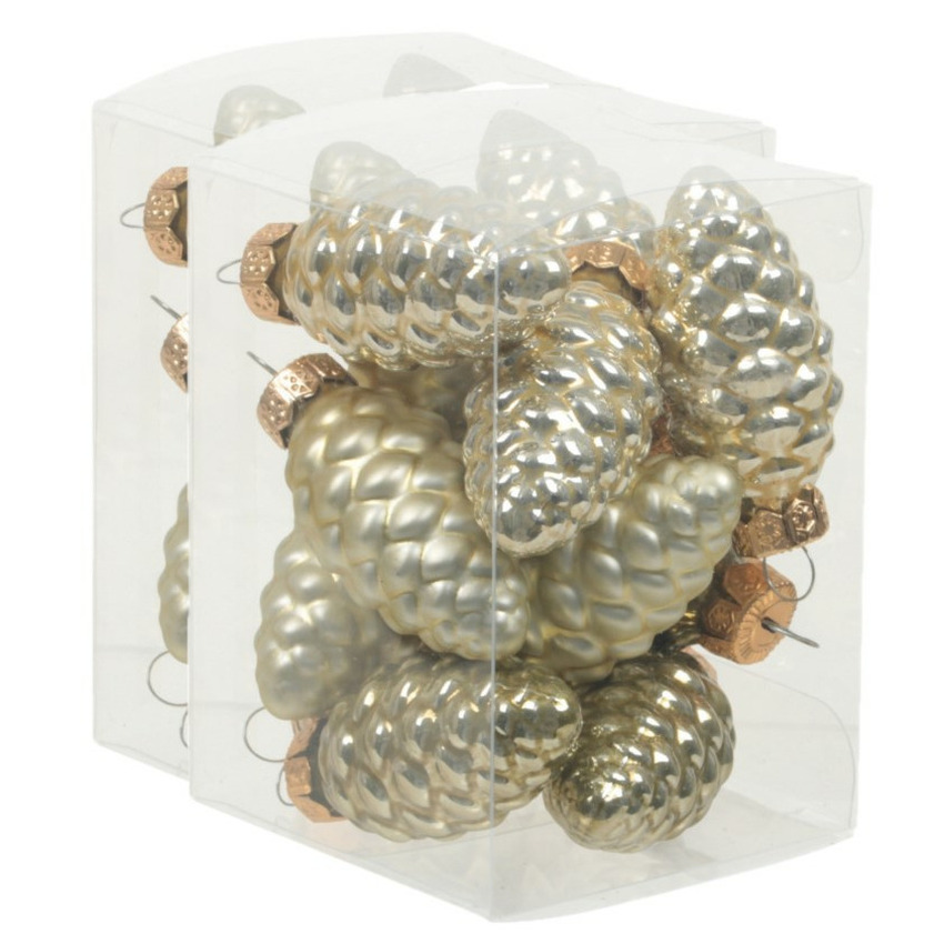 24x stuks glazen dennenappels kersthangers dusky lime goud/groen tinten 6 cm mat/glans -