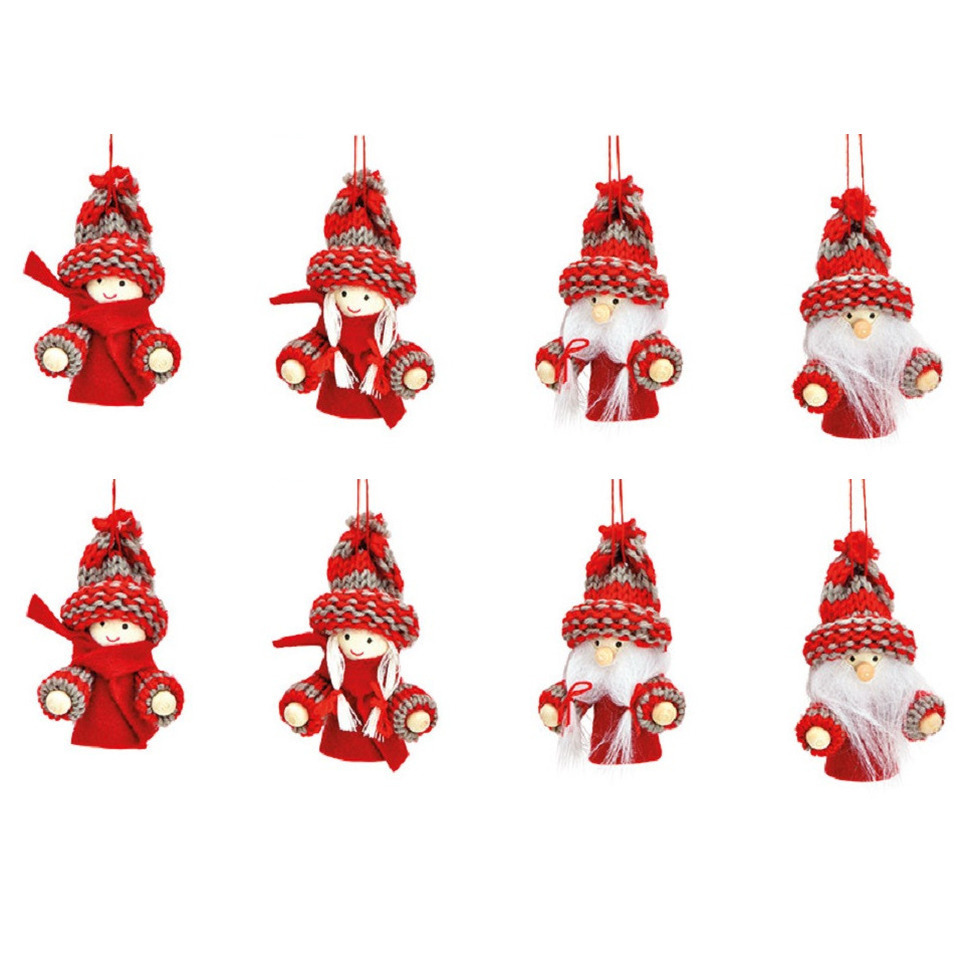 8x stuks kunststof kersthangers kerstpoppetjes/kerstmannetjes 8 cm kerstornamenten -