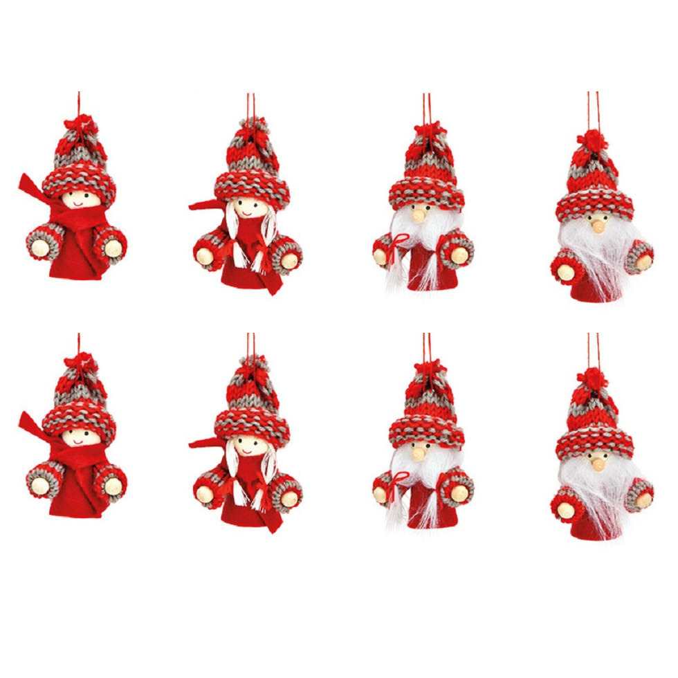 8x stuks kunststof kersthangers kerstpoppetjes/kerstmannetjes 8 cm kerstornamenten -