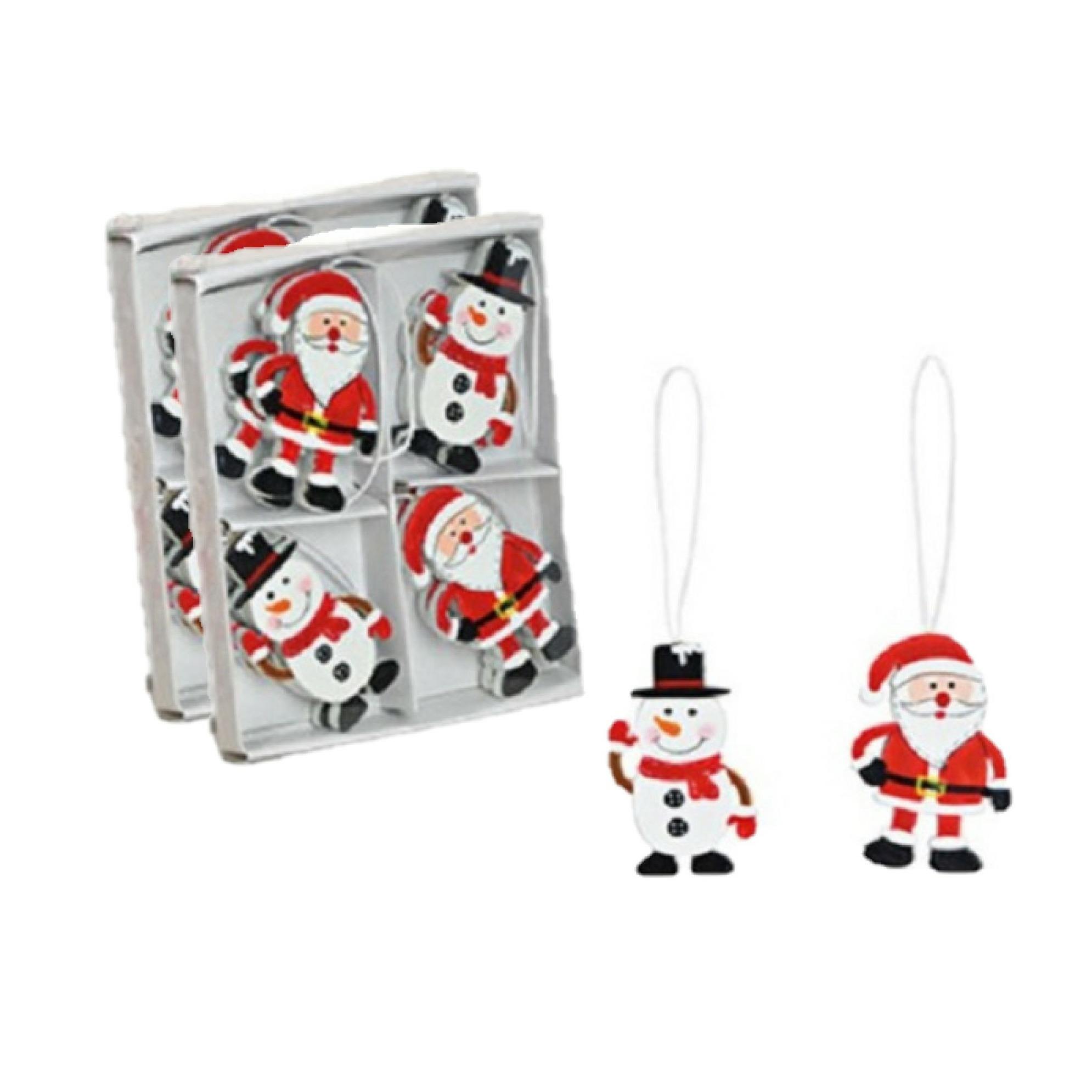 16x stuks houten kersthangers kerstmannen en sneeuwpop 6 cm kerstornamenten -