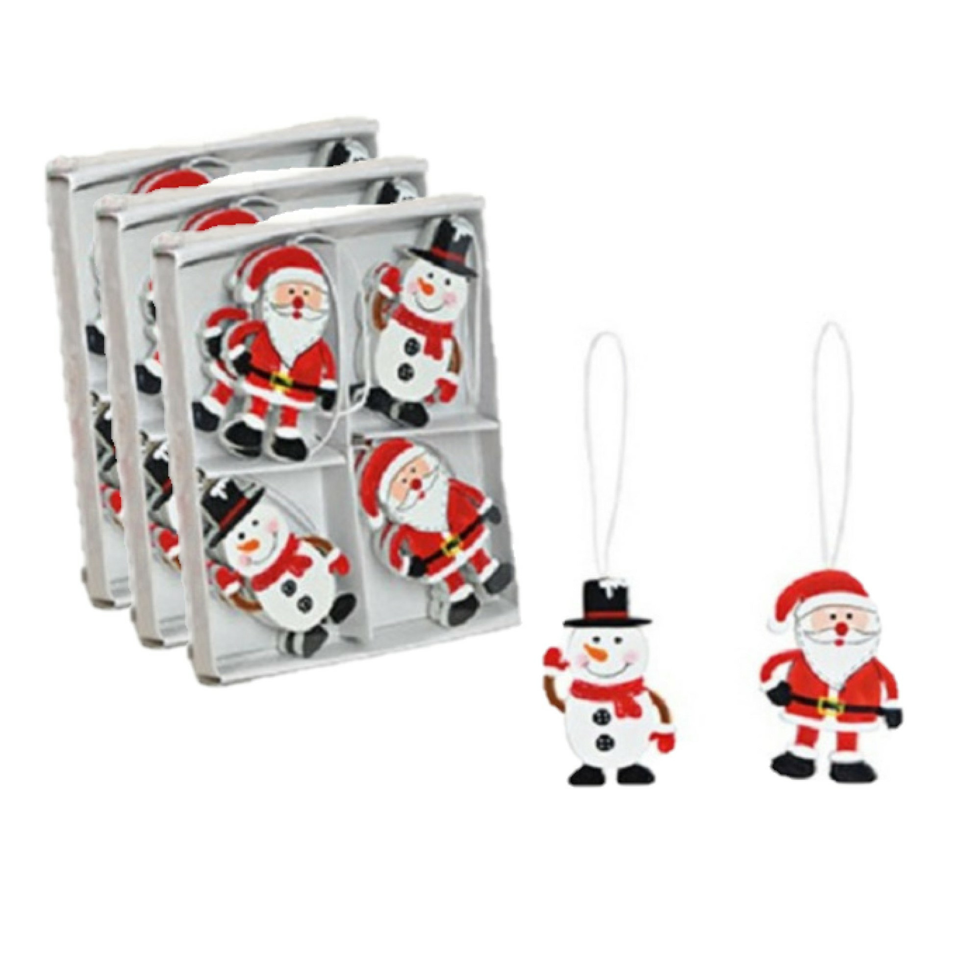 24x stuks houten kersthangers kerstmannen en sneeuwpop 6 cm kerstornamenten -