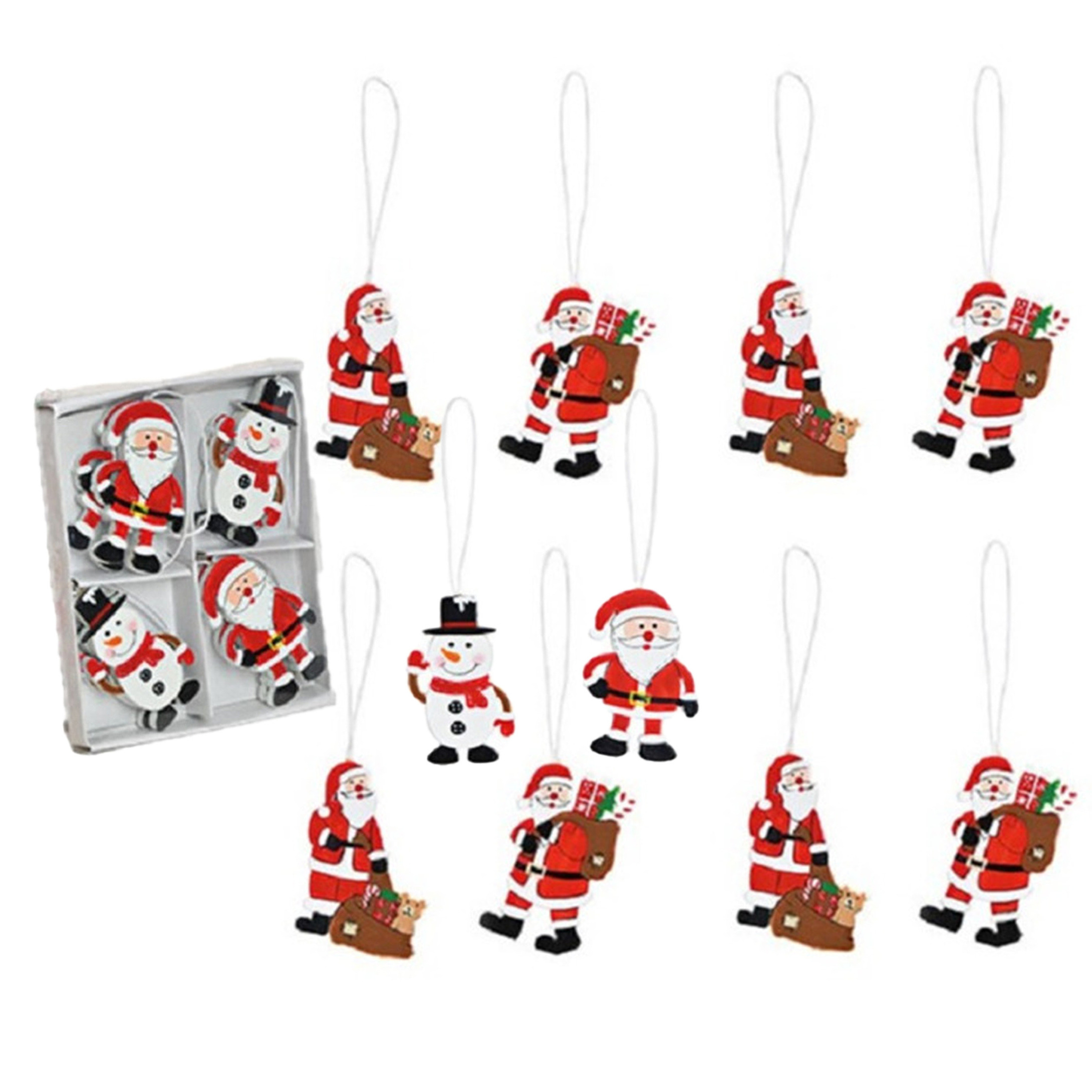 16x stuks houten kersthangers kerstmannen en sneeuwpoppen 6 cm -