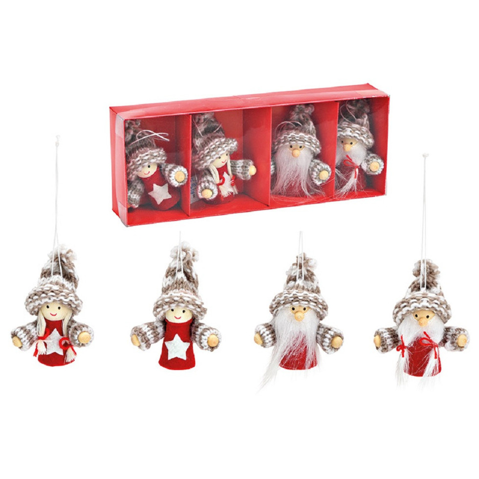 Kersthangers poppetjes/kerstmannetjes - 4x st - H8 cm - kunststof - kerstornamenten -